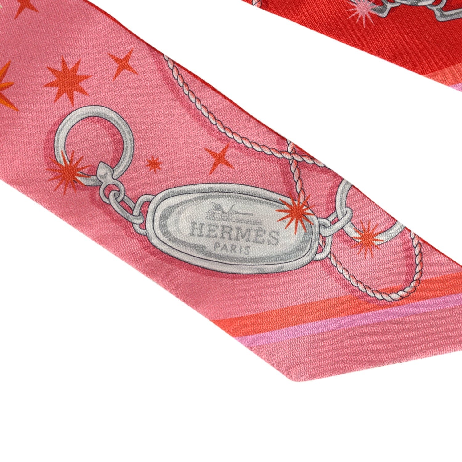 Hermes "C'est La Fete" Rose Bon Bon, Orange Multi Silk Twilly Pair