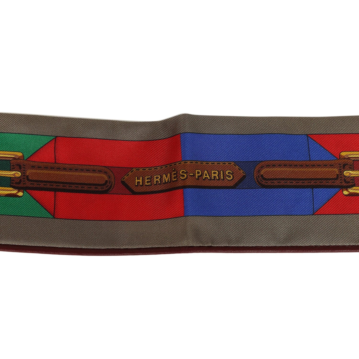Hermes Les Sangles Forever Vert, Miel and Rouge Multi Silk Twilly Pair