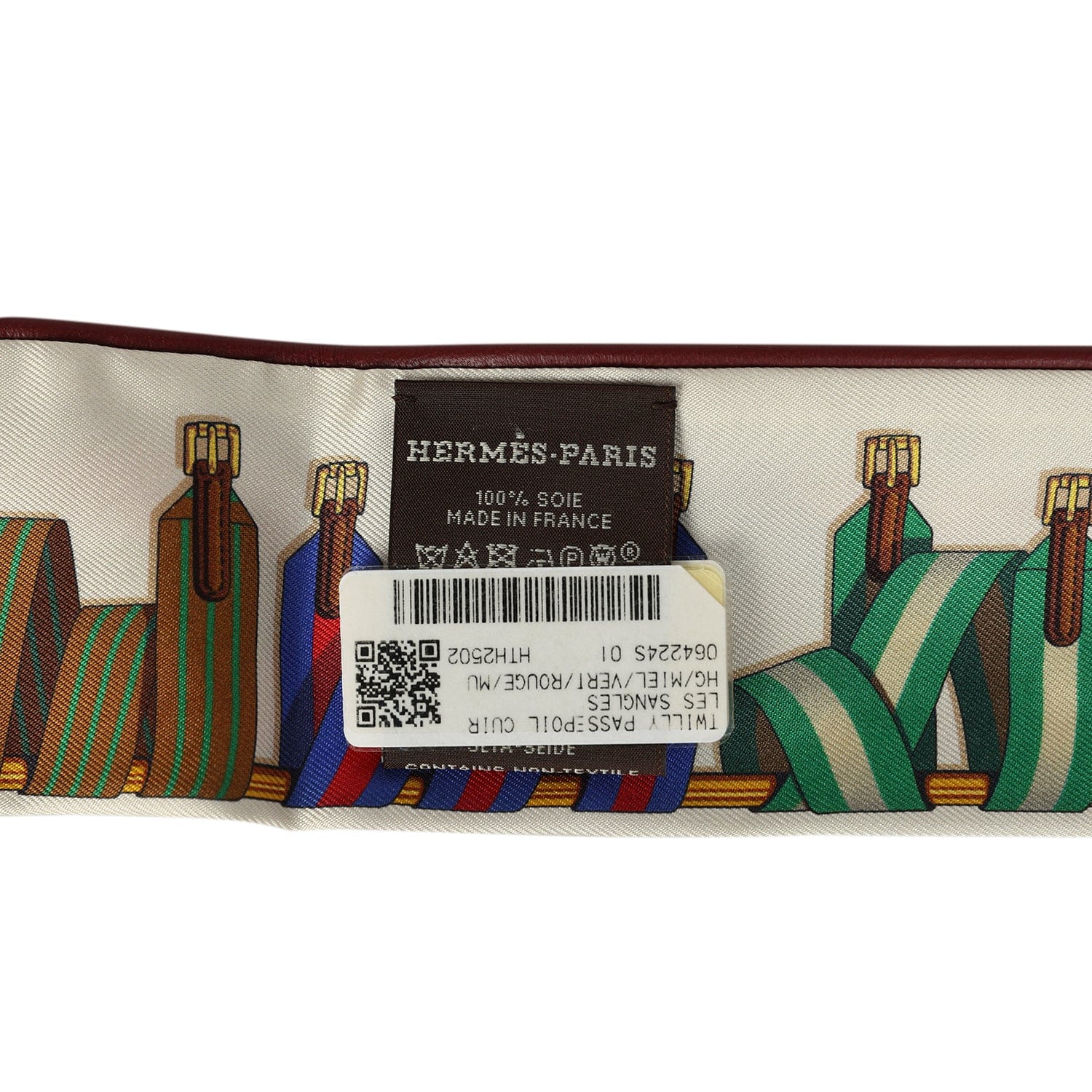 Hermes Les Sangles Forever Vert, Miel and Rouge Multi Silk Twilly Pair
