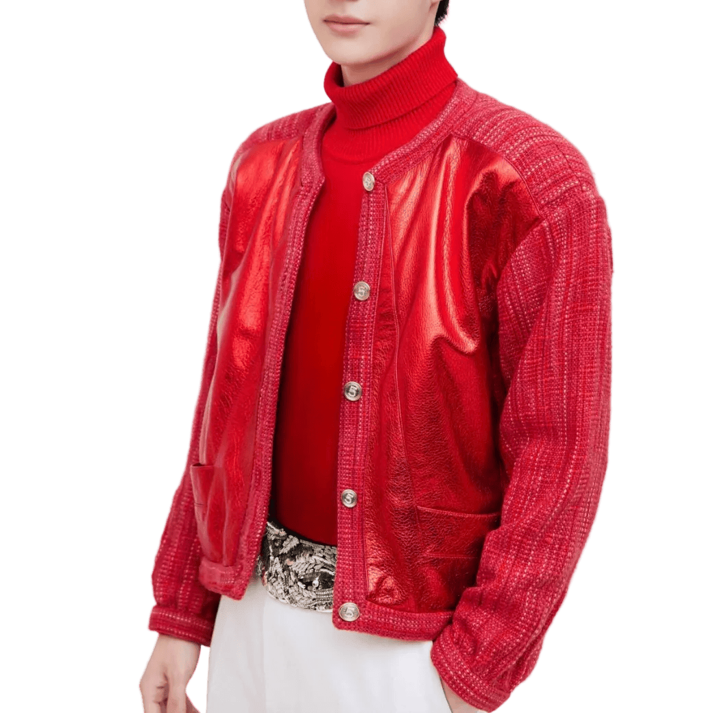CHANEL 21S RED LEATHER JACKET 36 FT102067