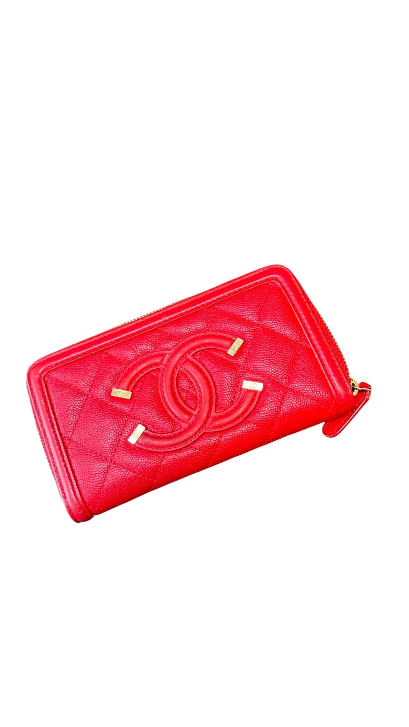 Chanel Filigree Wallet Red Caviar Matte GHW #25 SSLG1050