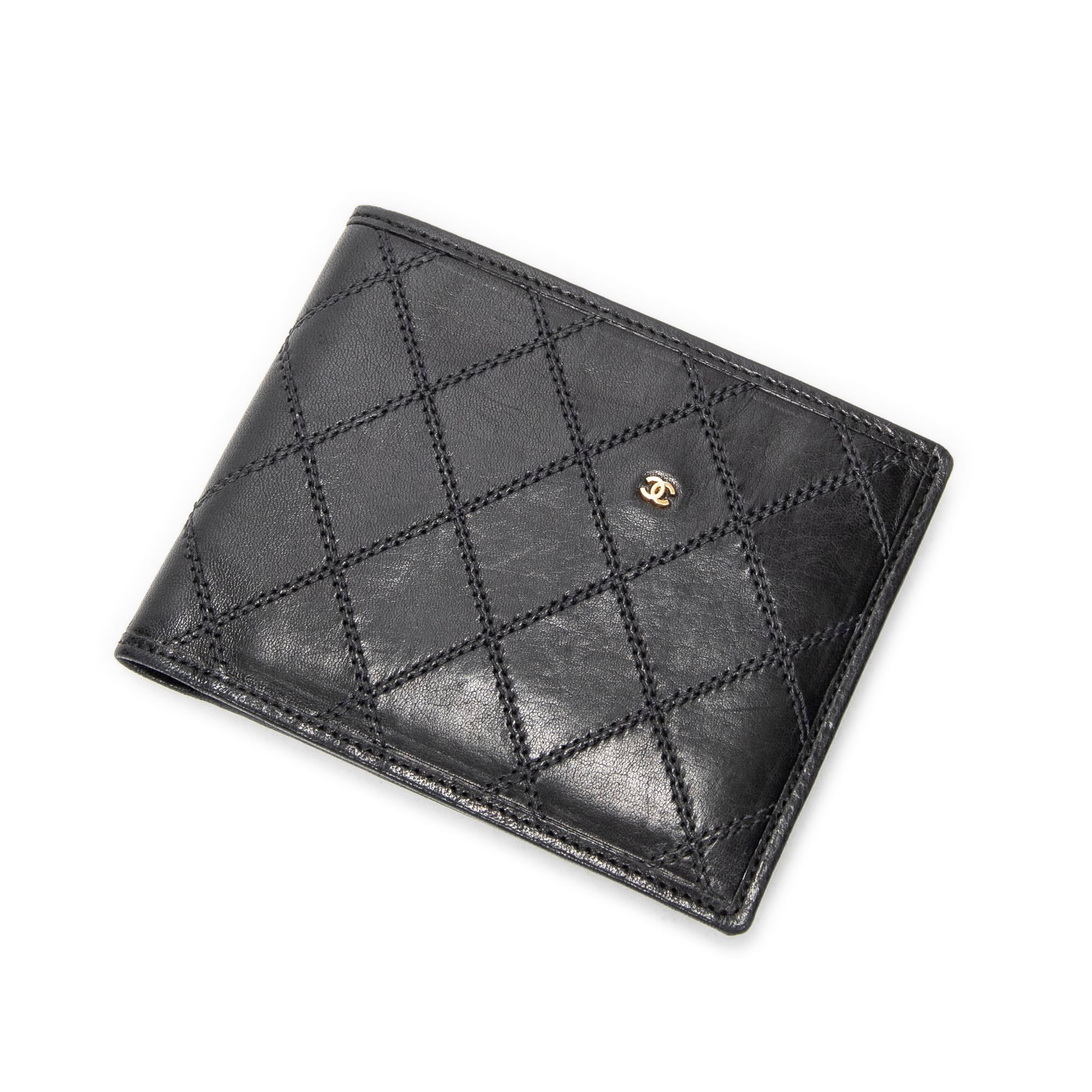 Chanel Black Calf Leather CC Compact Bifold Wallet ABC4609