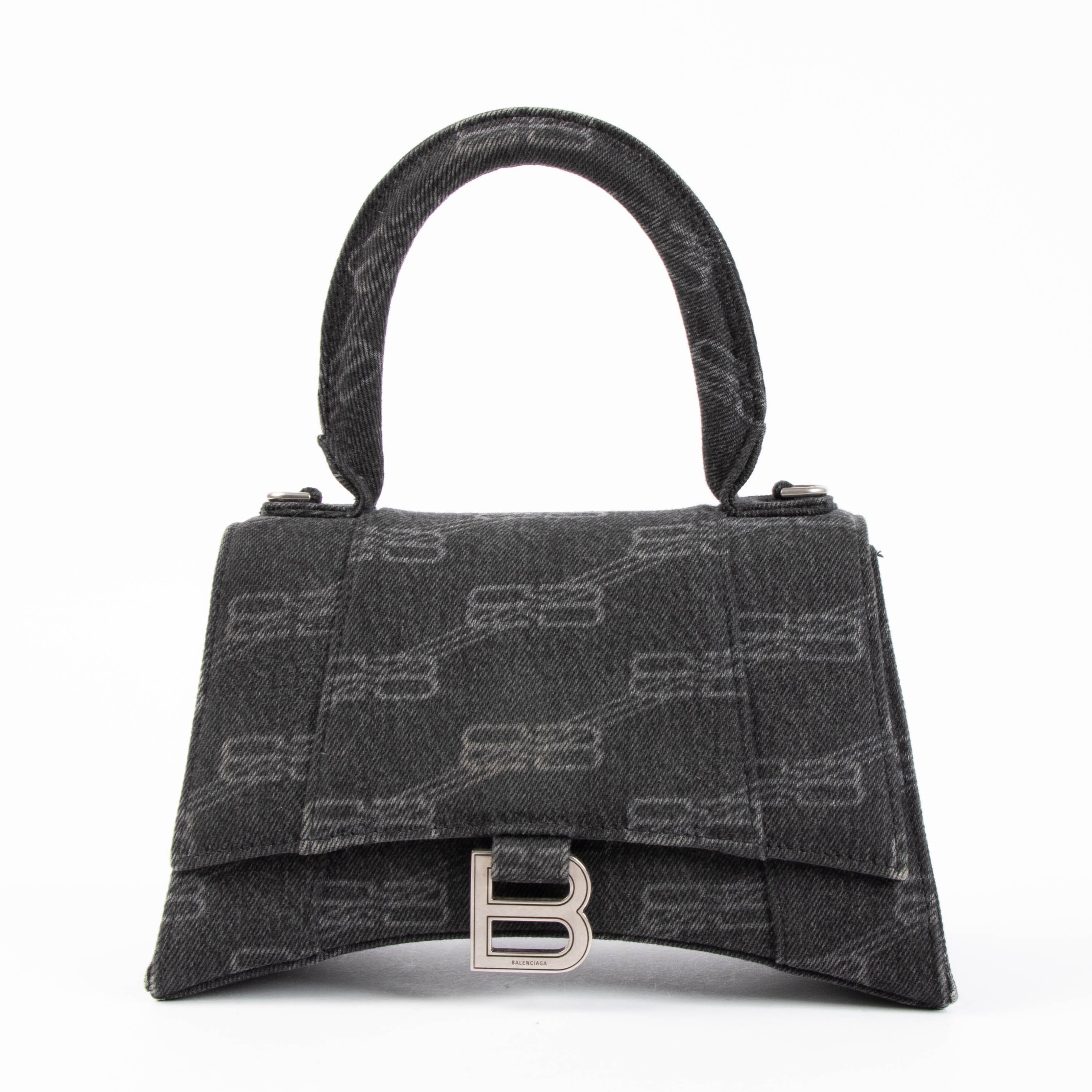 Balenciaga Black Denim BB Monogram Hourglass Small Bag