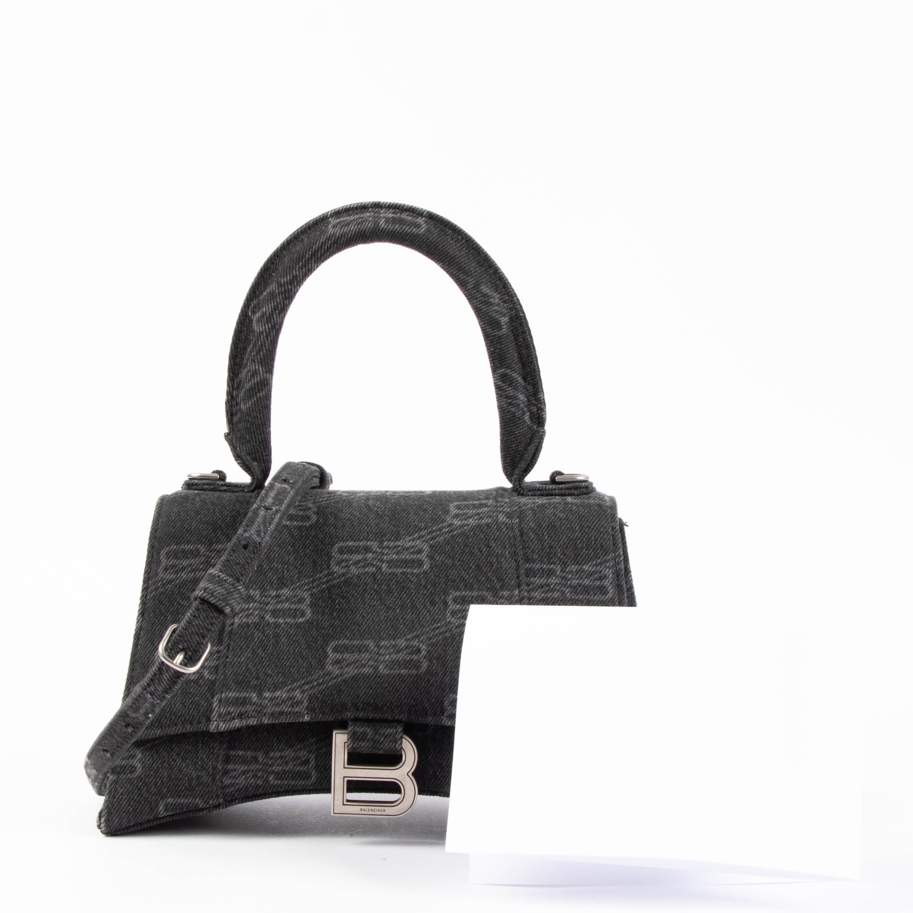 Balenciaga Black Denim BB Monogram Hourglass Small Bag