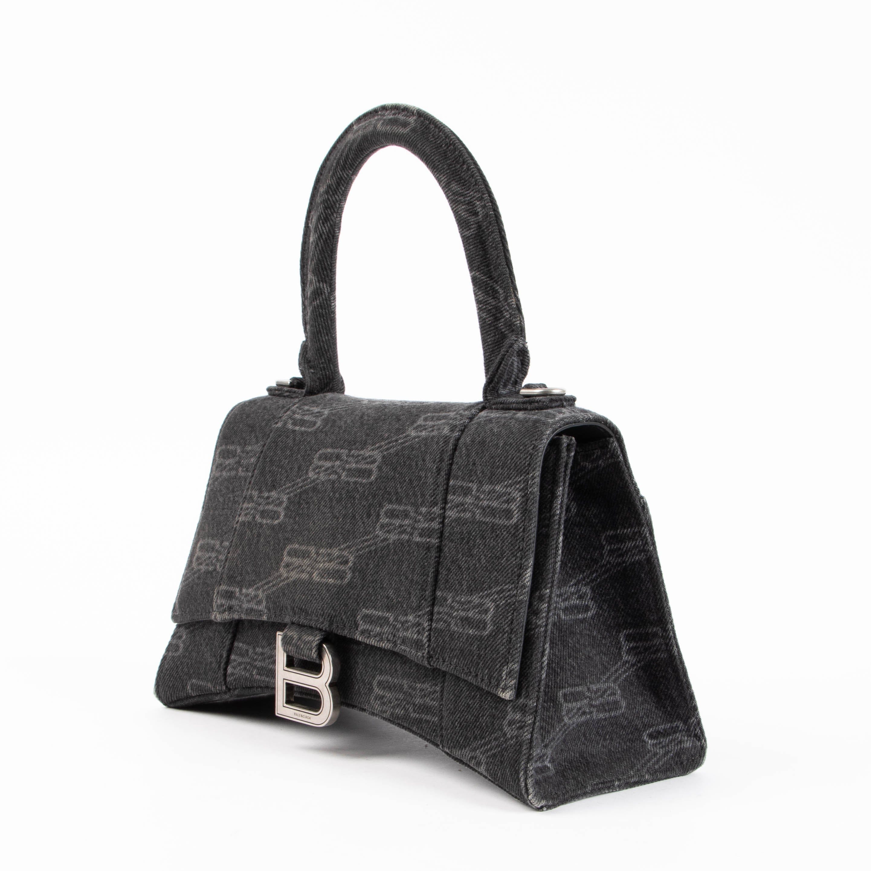 Balenciaga Black Denim BB Monogram Hourglass Small Bag
