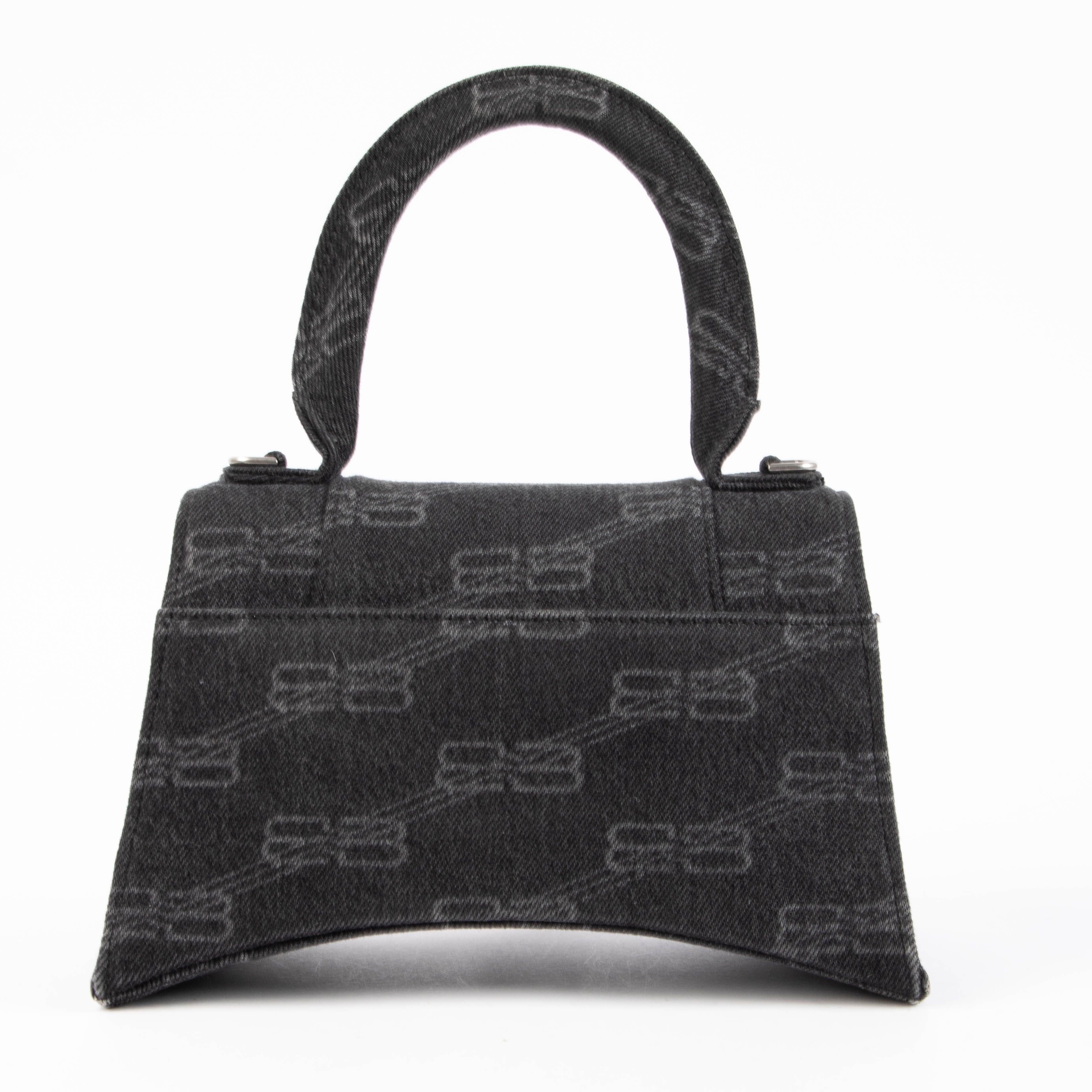Balenciaga Black Denim BB Monogram Hourglass Small Bag