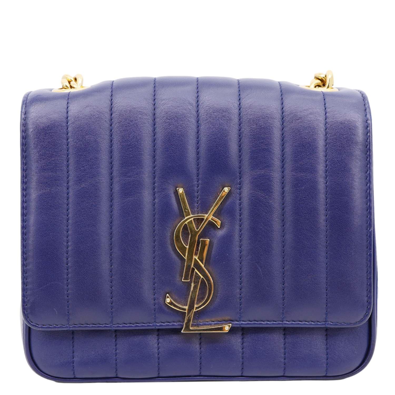 YVES SAINT LAURENT Vicky Medium Matelasse Lambskin Chain Crossbody Bag Blue