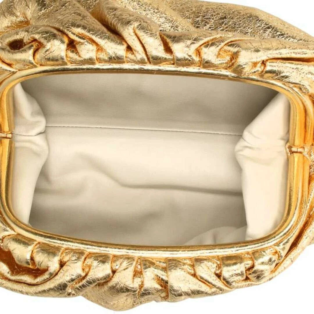Bottega Veneta The Pouch Clutch in Gold Metallic Leather – Original Size