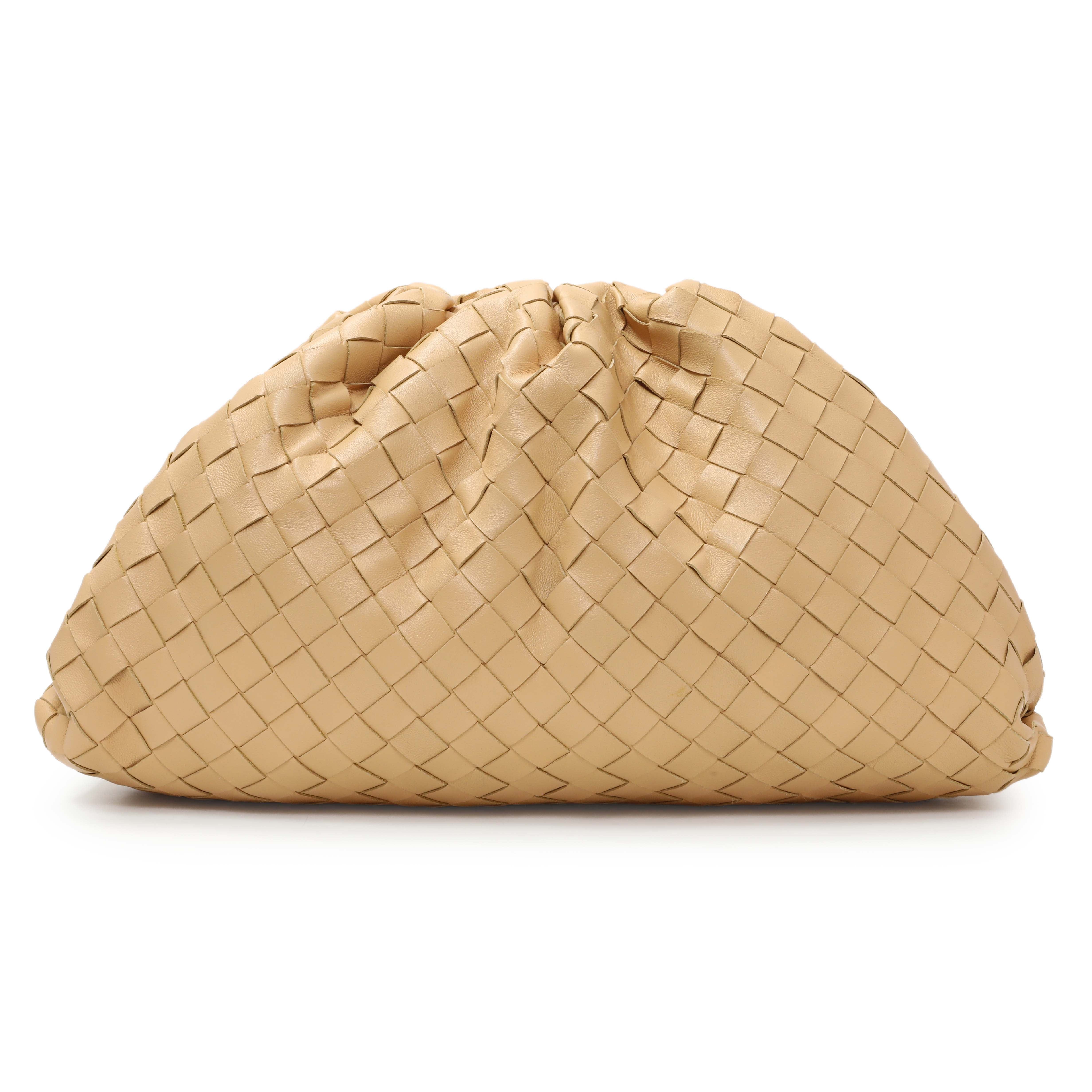 Bottega Veneta Almond Nappa Maxi Intrecciato The Pouch Oversized Clutch
