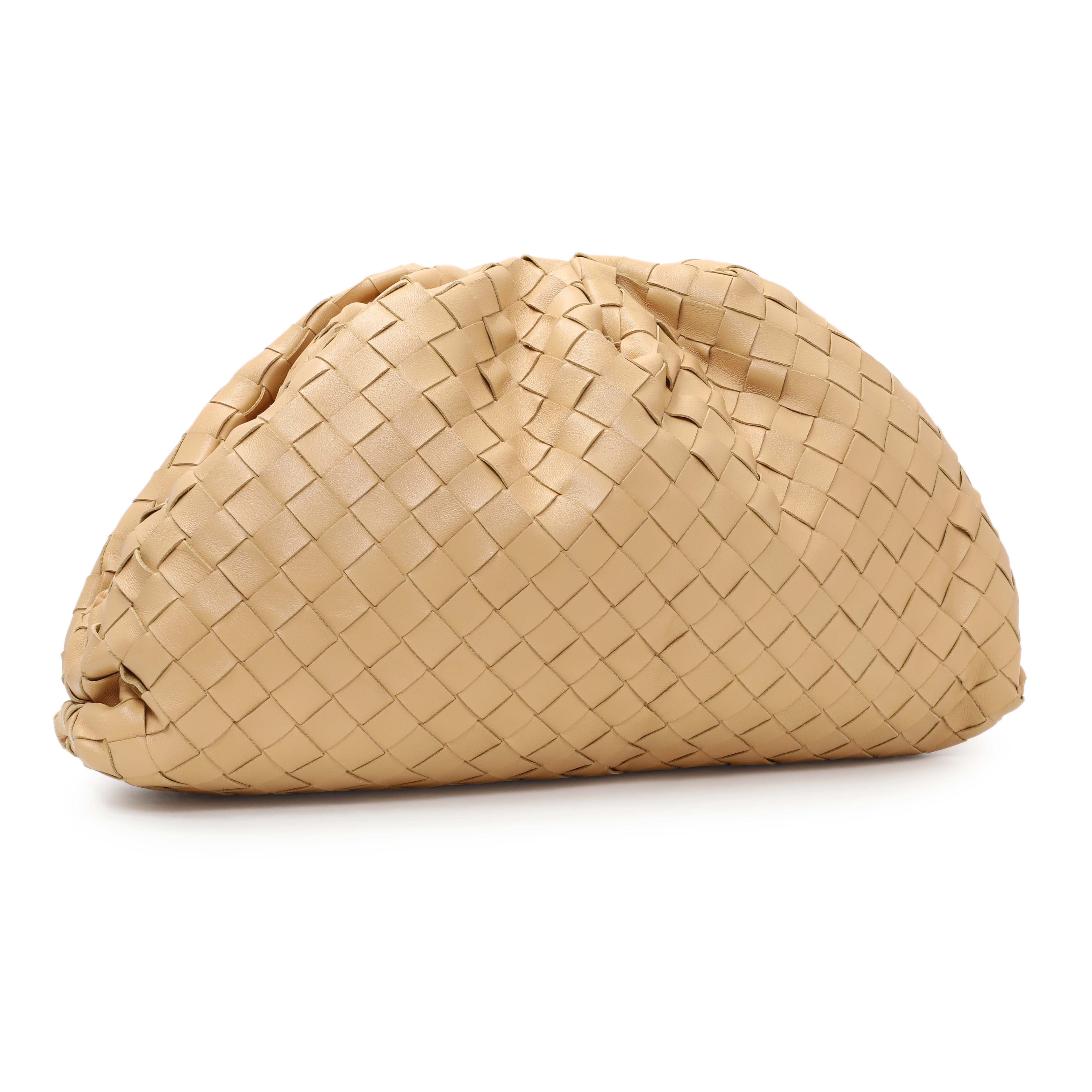 Bottega Veneta Almond Nappa Maxi Intrecciato The Pouch Oversized Clutch