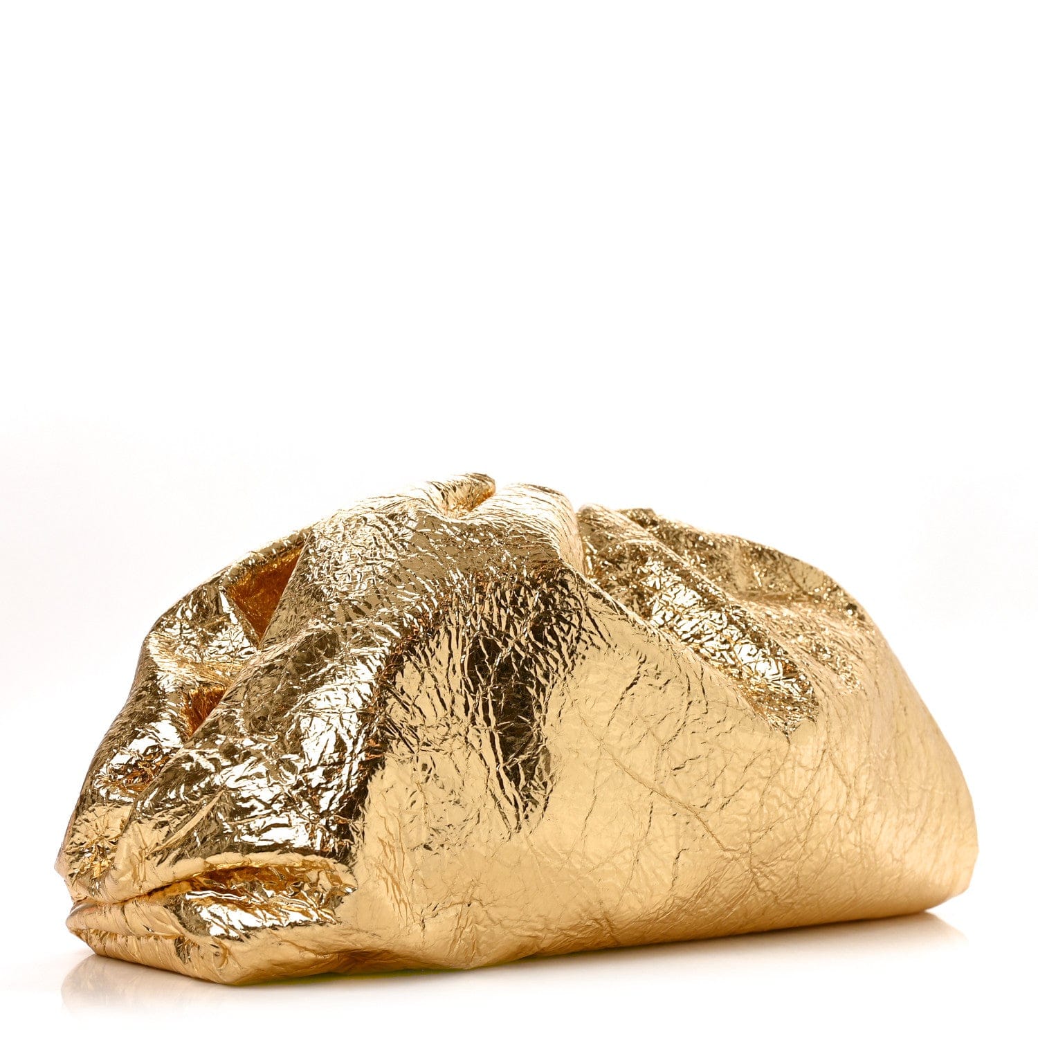 Bottega Veneta Metallic Crinkled Lambskin The Pouch Oversized Clutch Oro