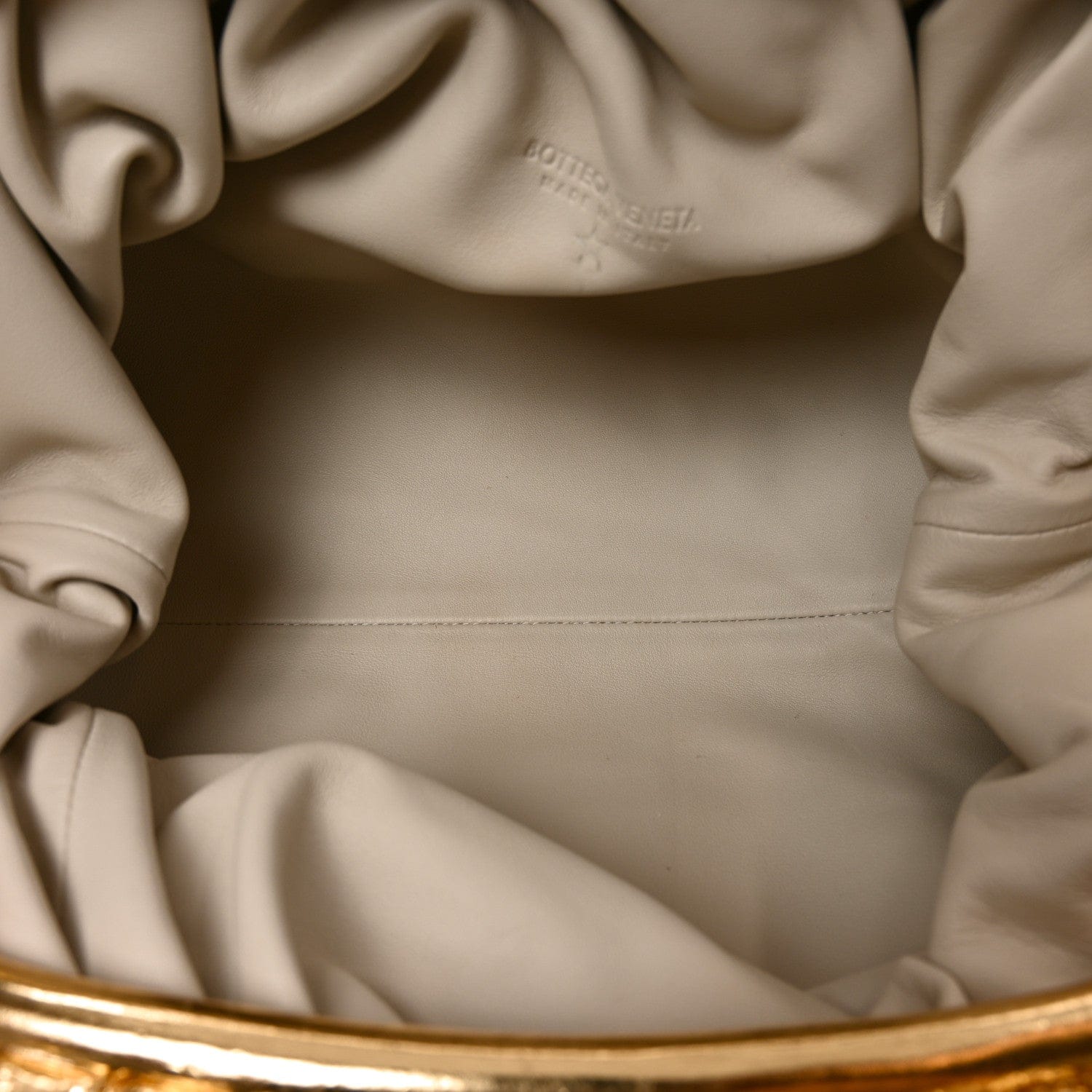 Bottega Veneta Metallic Crinkled Lambskin The Pouch Oversized Clutch Oro