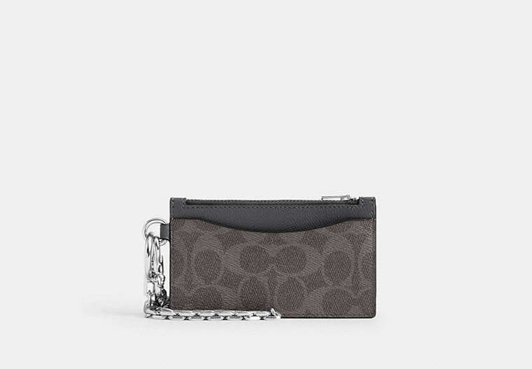 Coach Zip Card Case With Chain In Signature Canvas