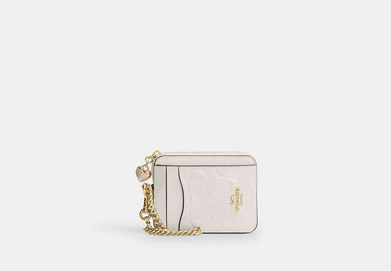 Coach Zip Card Case In Signature Leather With Heart Charm
