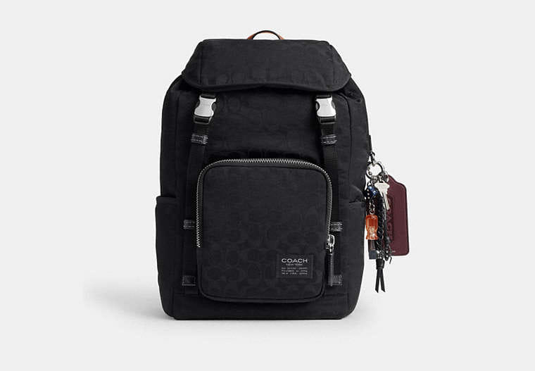 Coach Logan Backpack In Signature Nylon With Charms