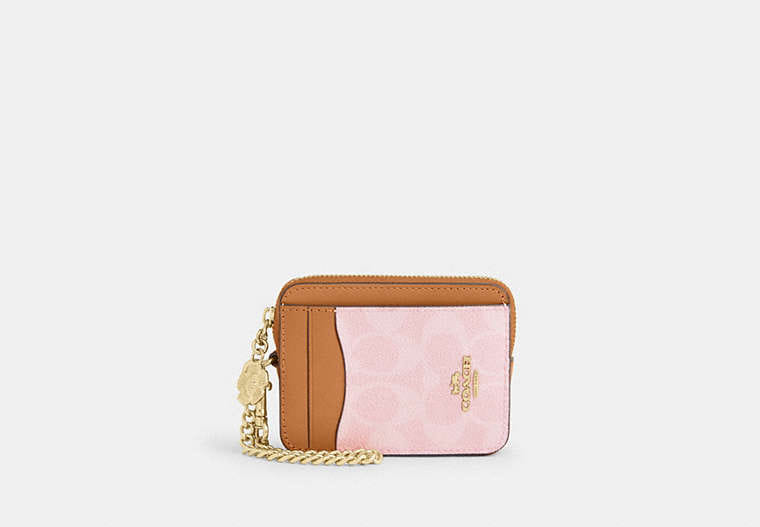 Coach Zip Card Case In Signature Canvas With Charm
