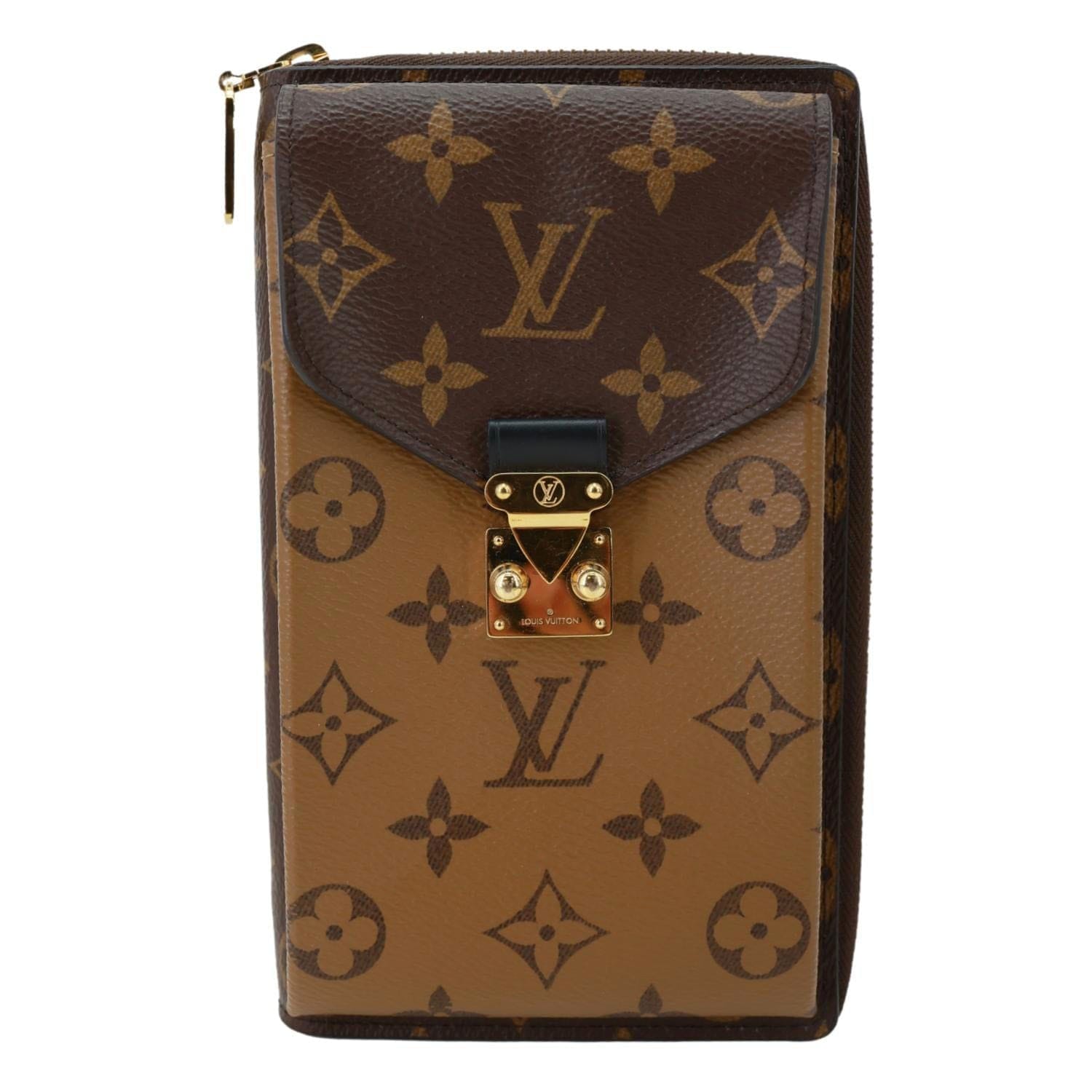 LOUIS VUITTON Metis Reverse Monogram Canvas Vertical Zippy Chain Wallet Brown