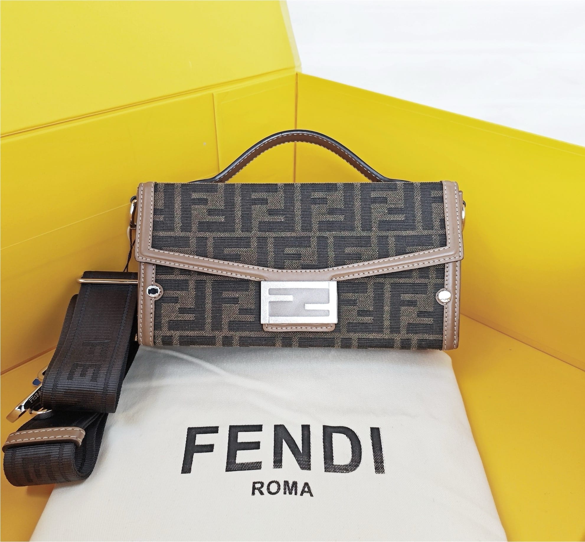 Fendi Brown FF Canvas Baguette Phone Pouch Bag C19489235080