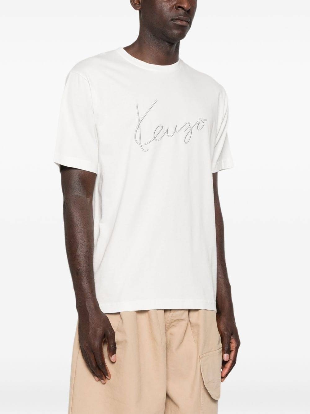 Kenzo Logo - Embroidered Cotton T - Shirt — White