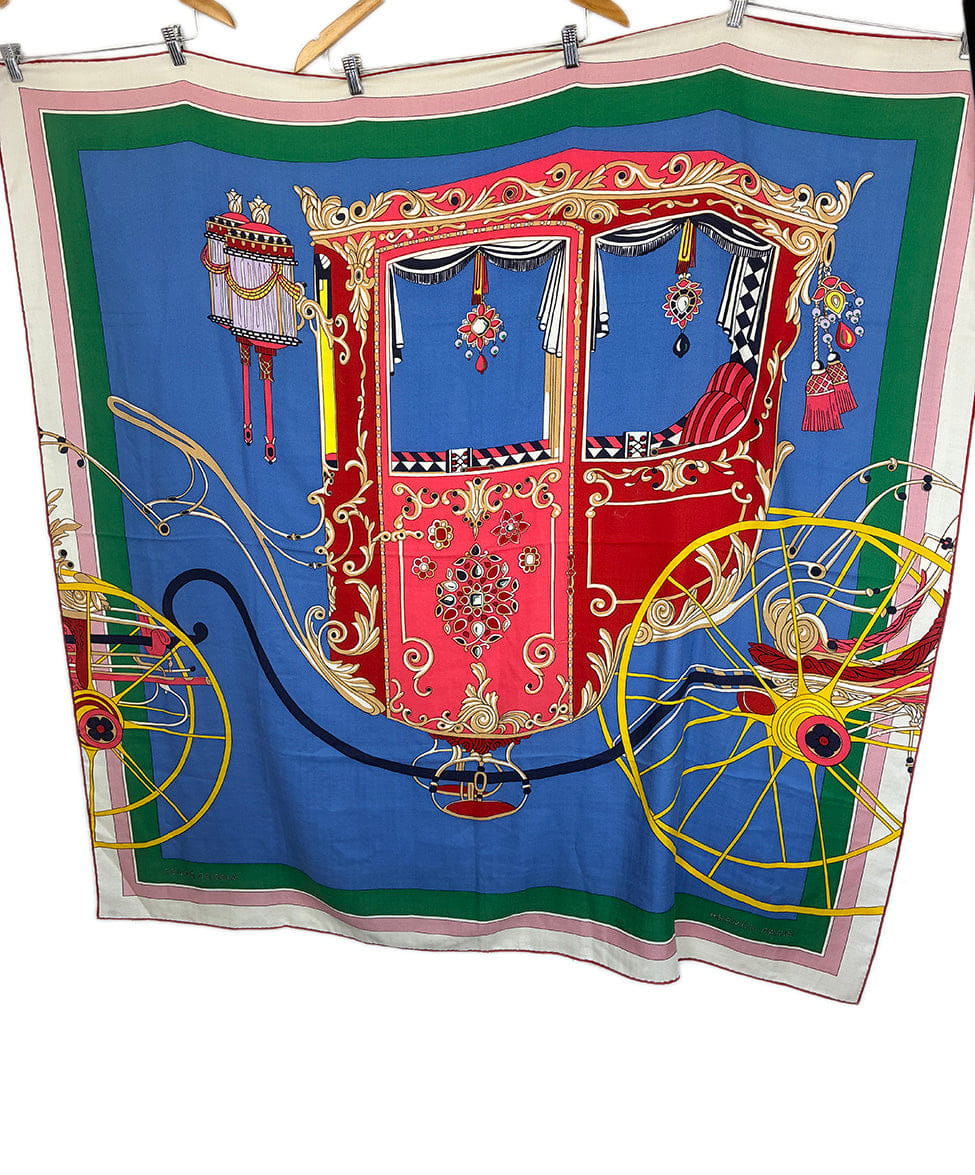 Hermes Red Blue Yellow Green Silk Cashmere Shawl