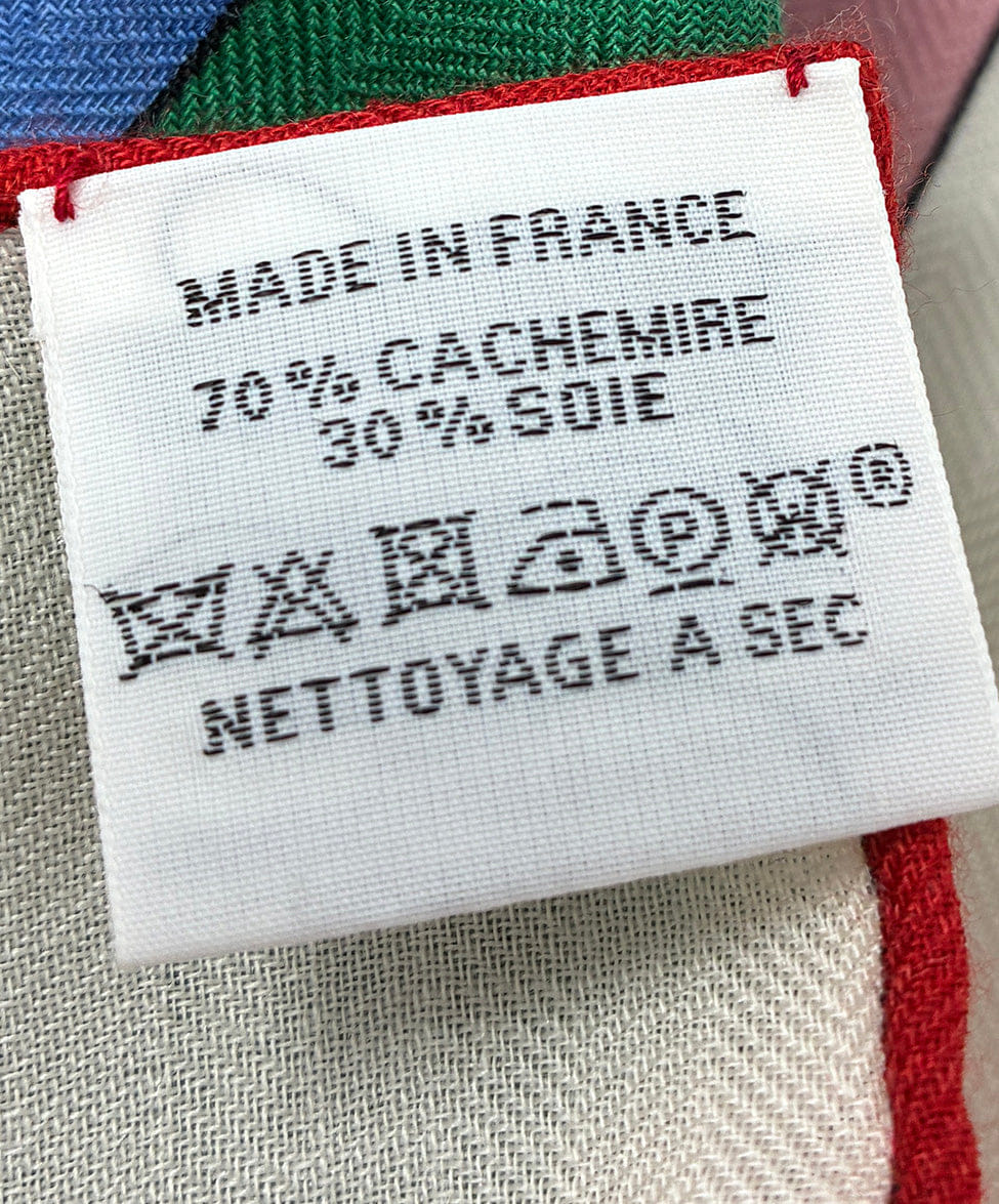 Hermes Red Blue Yellow Green Silk Cashmere Shawl