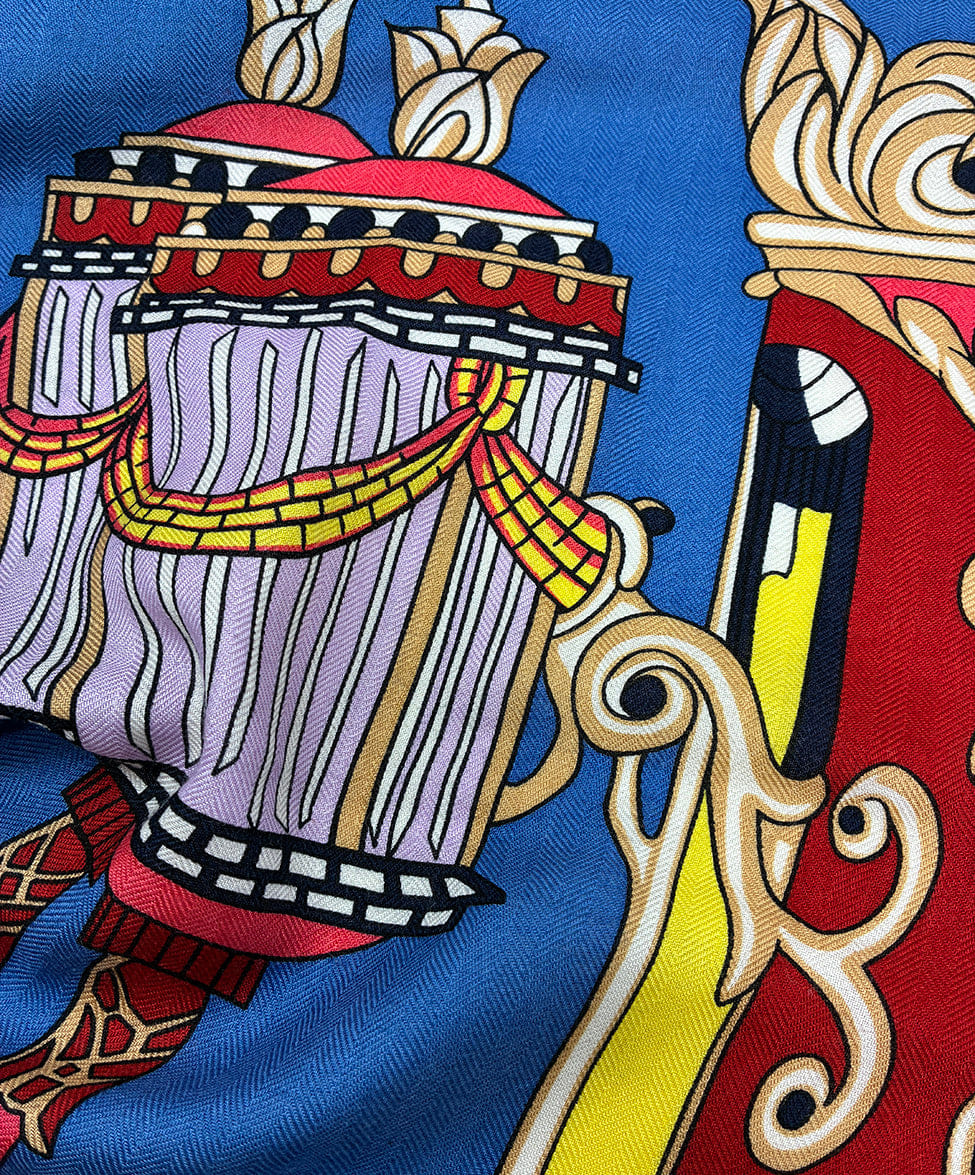 Hermes Red Blue Yellow Green Silk Cashmere Shawl