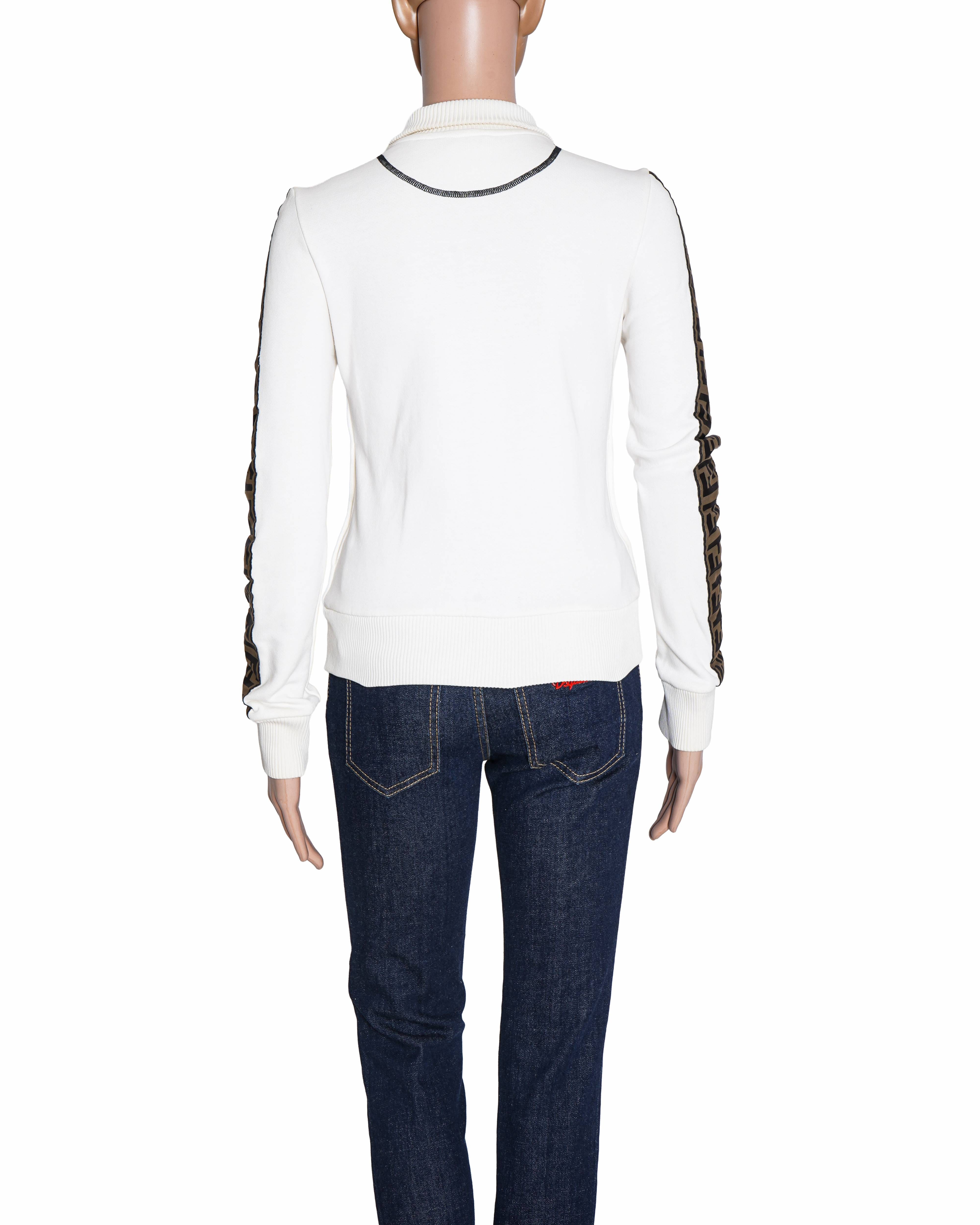 Fendi White FF Applique Jersey Zip Up Jacket