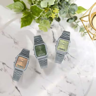 Casio Vintage AQ - 230A - 3AMQY – Silver/Green Analog - Digital