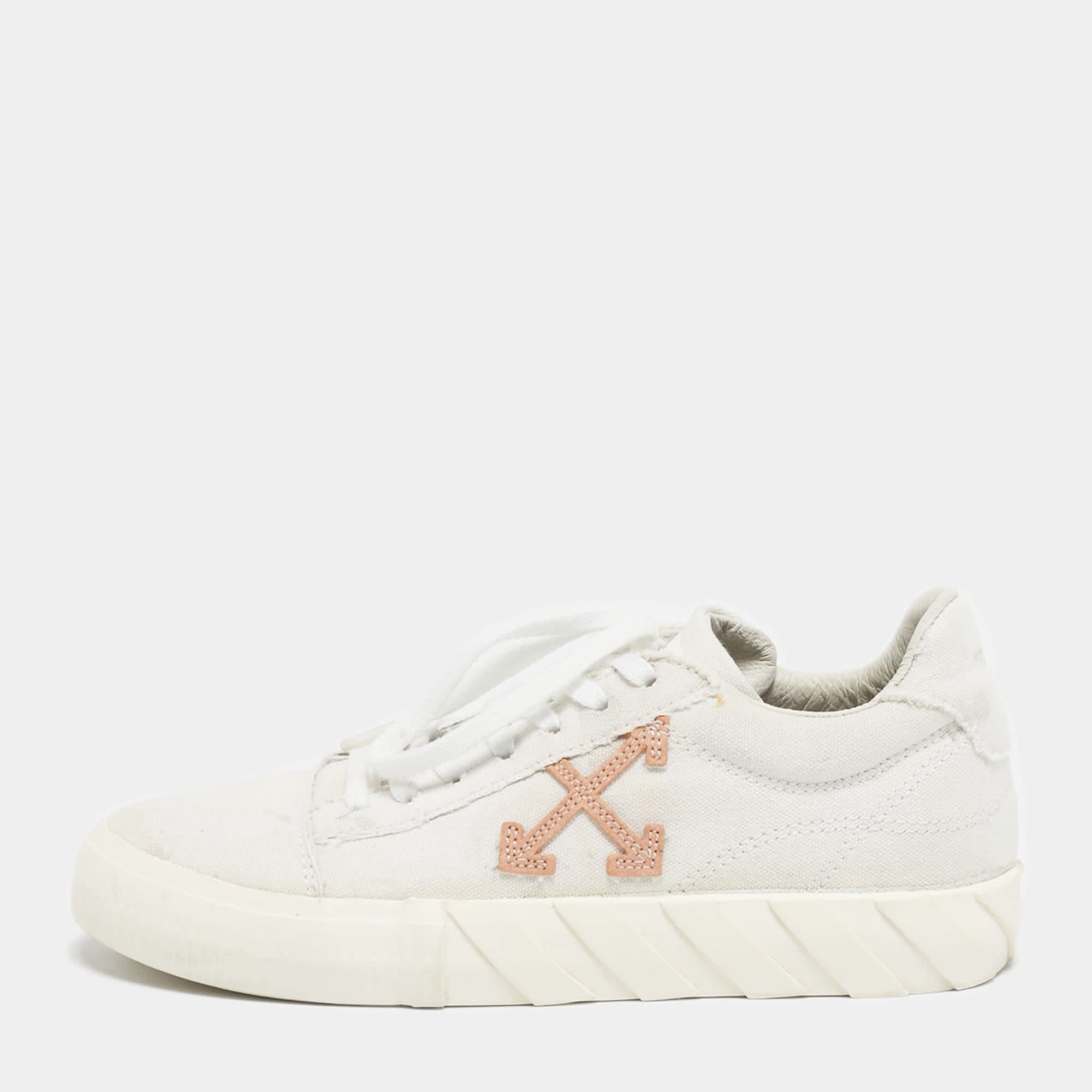 Off - White White Canvas Vulcanised Lace Up Sneakers