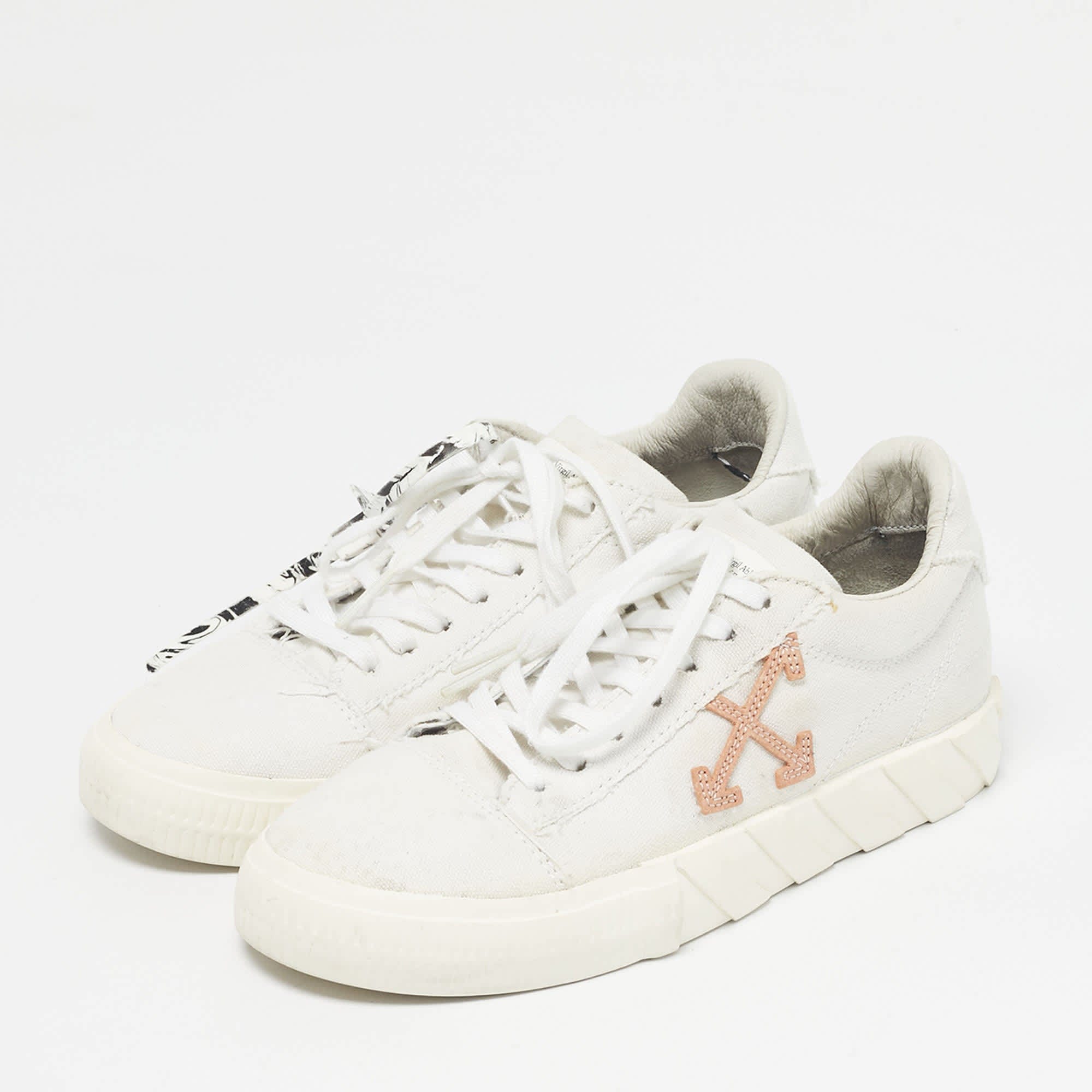 Off - White White Canvas Vulcanised Lace Up Sneakers