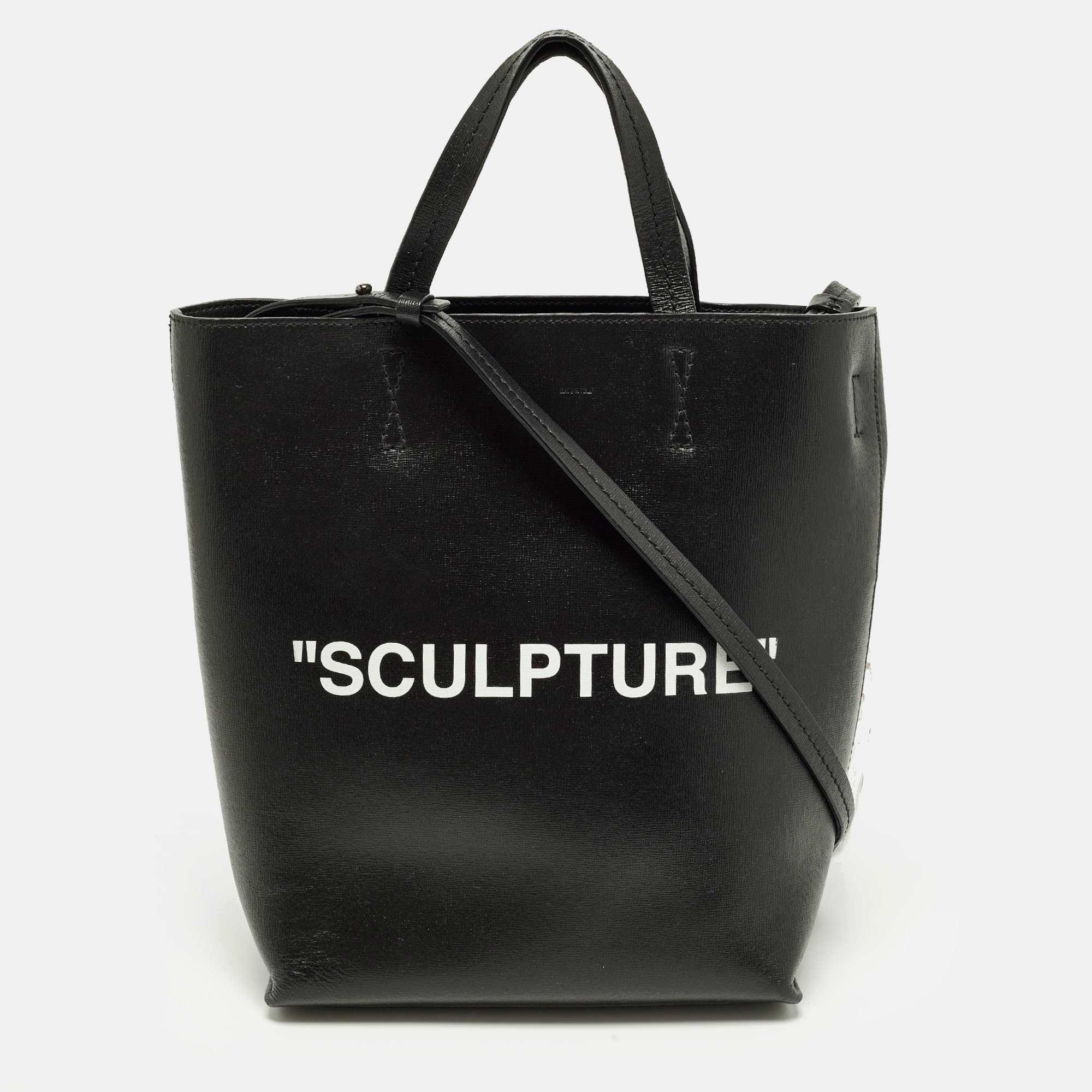 Off - White sculpture Black Leather Vertical Tote