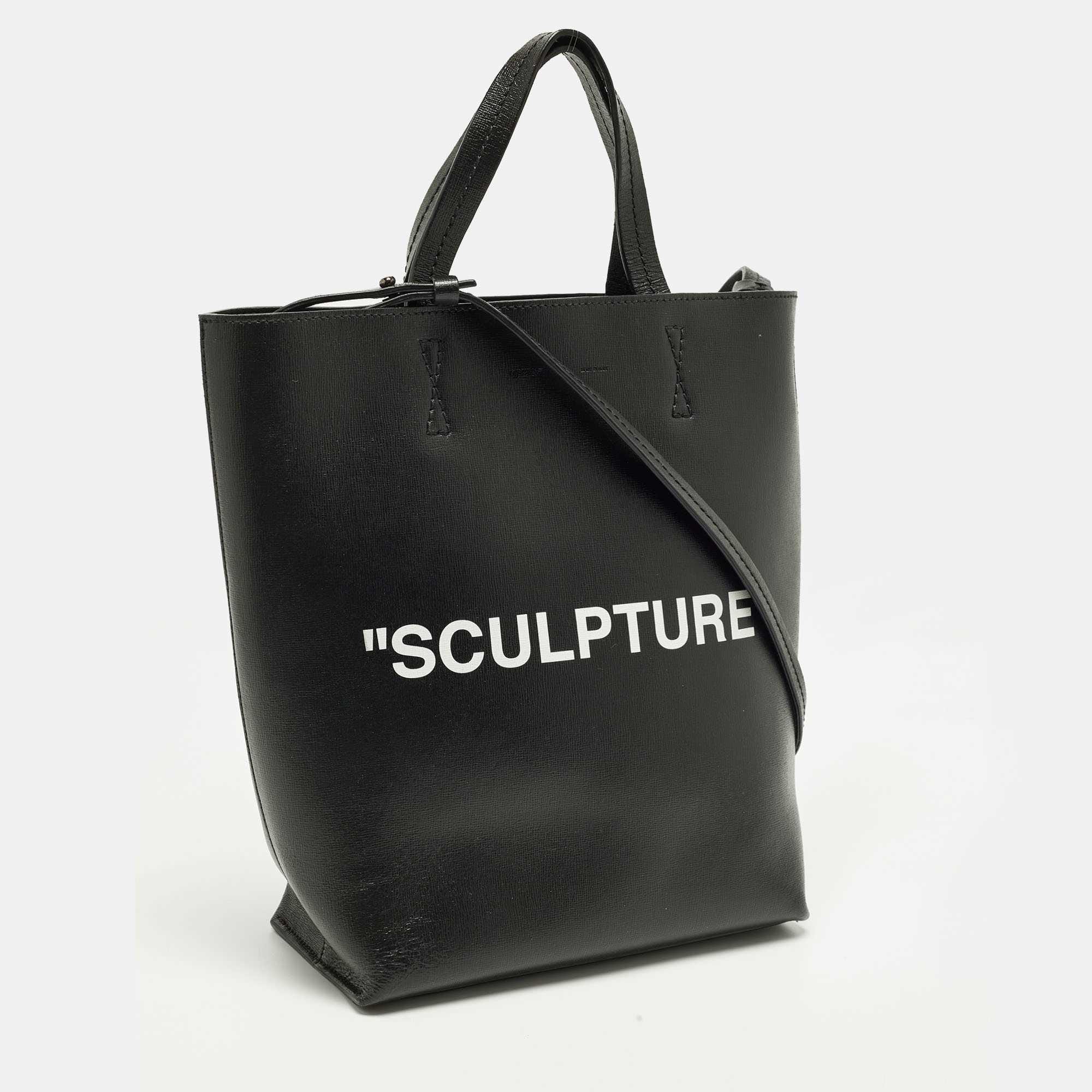 Off - White sculpture Black Leather Vertical Tote
