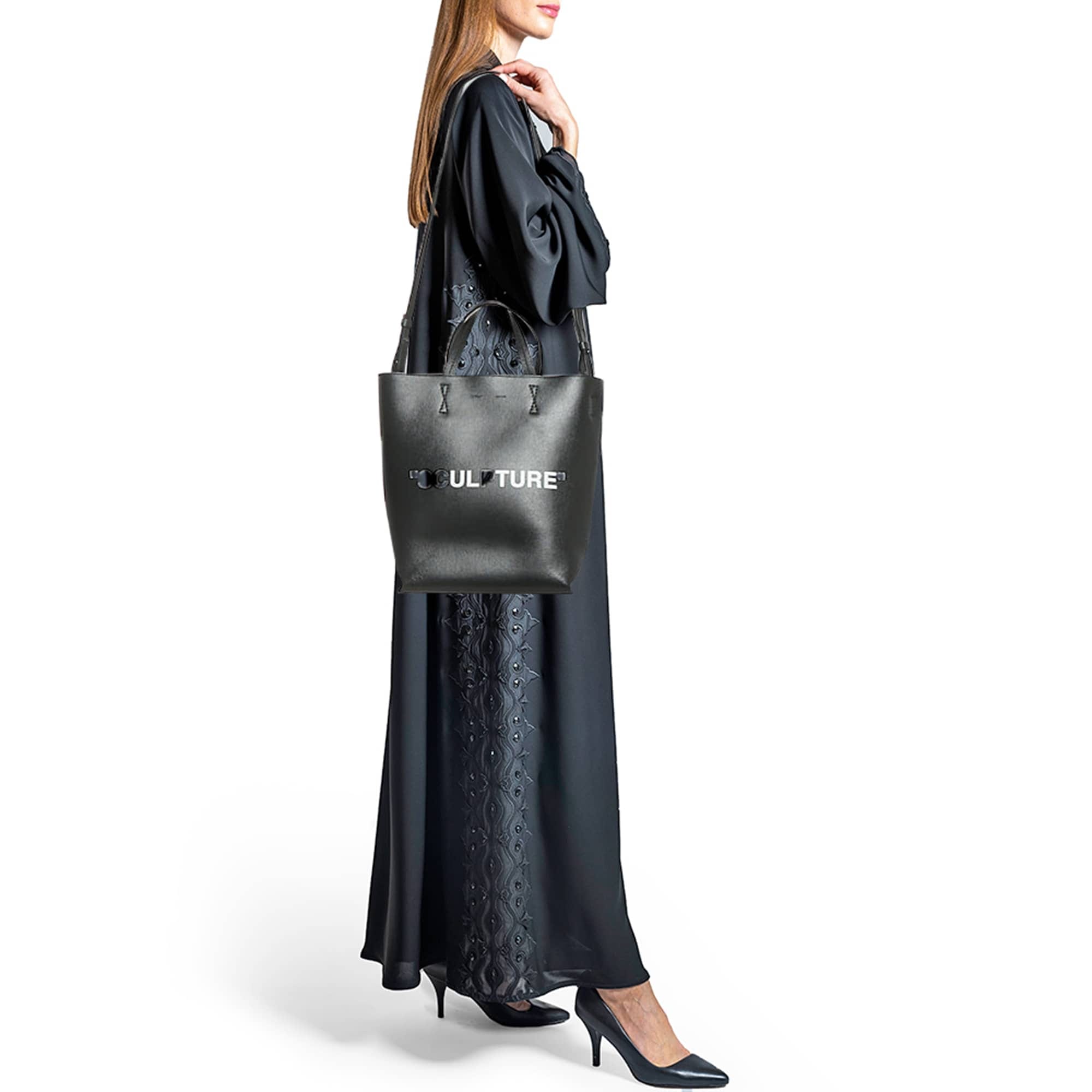 Off - White sculpture Black Leather Vertical Tote