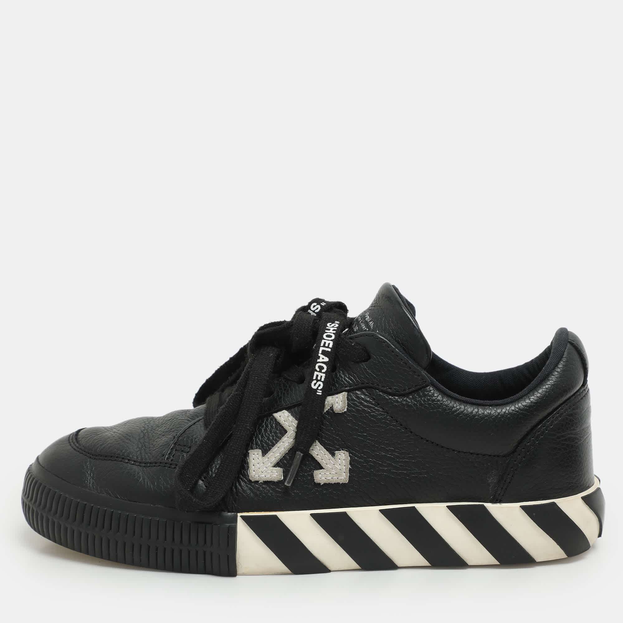 Off - White Black Leather Vulcanized Low Top Sneakers
