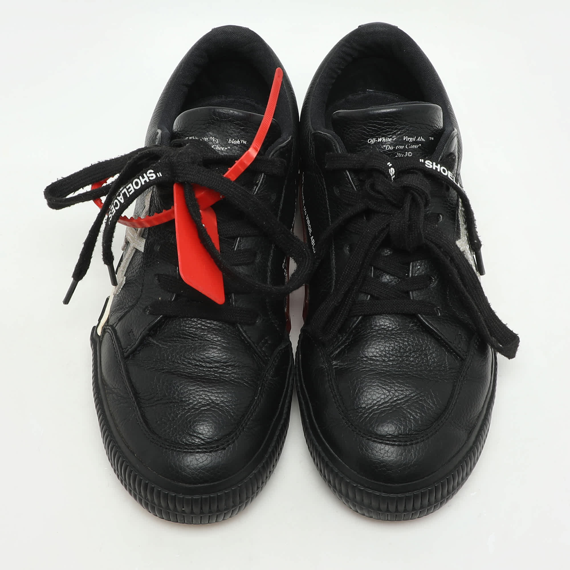 Off - White Black Leather Vulcanized Low Top Sneakers