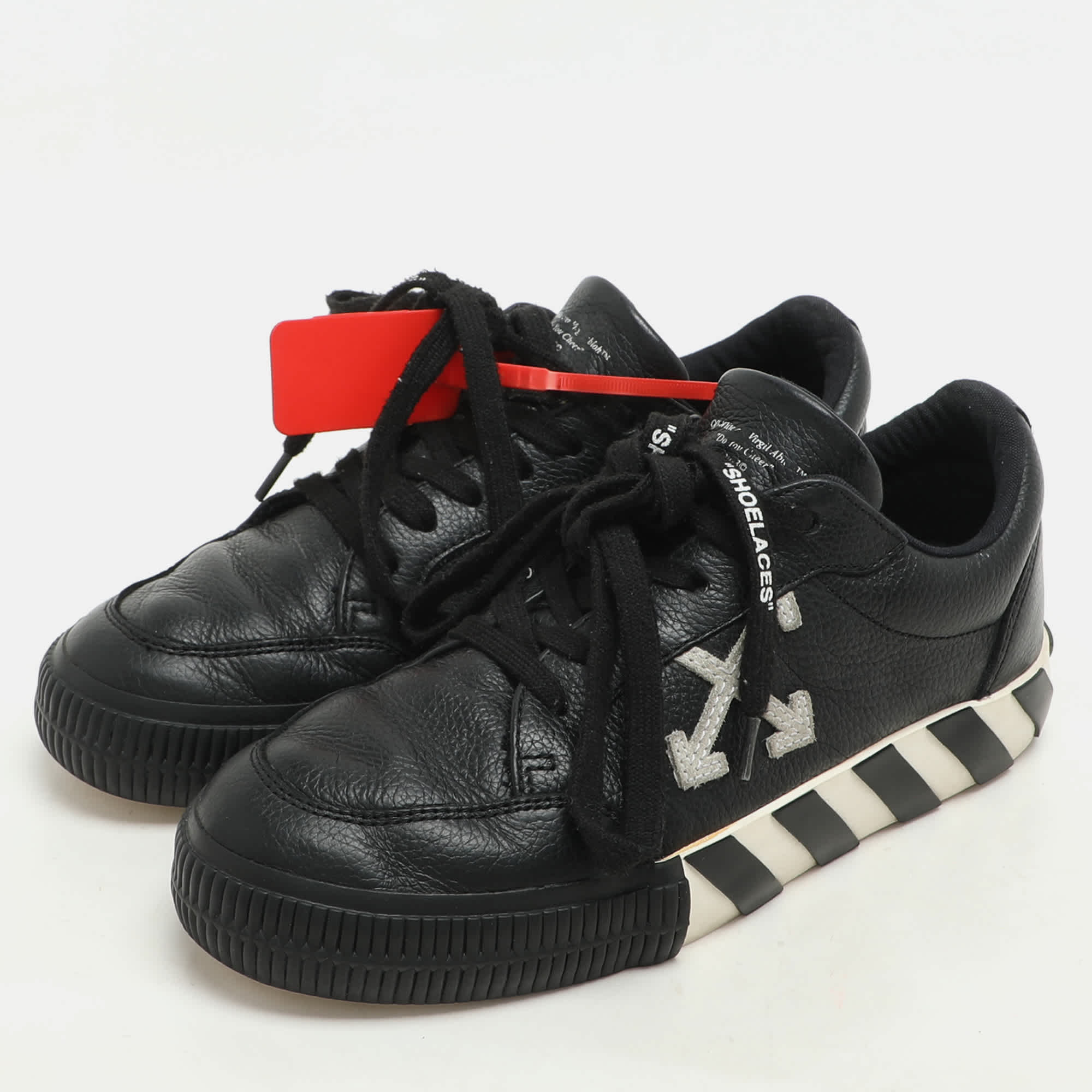 Off - White Black Leather Vulcanized Low Top Sneakers