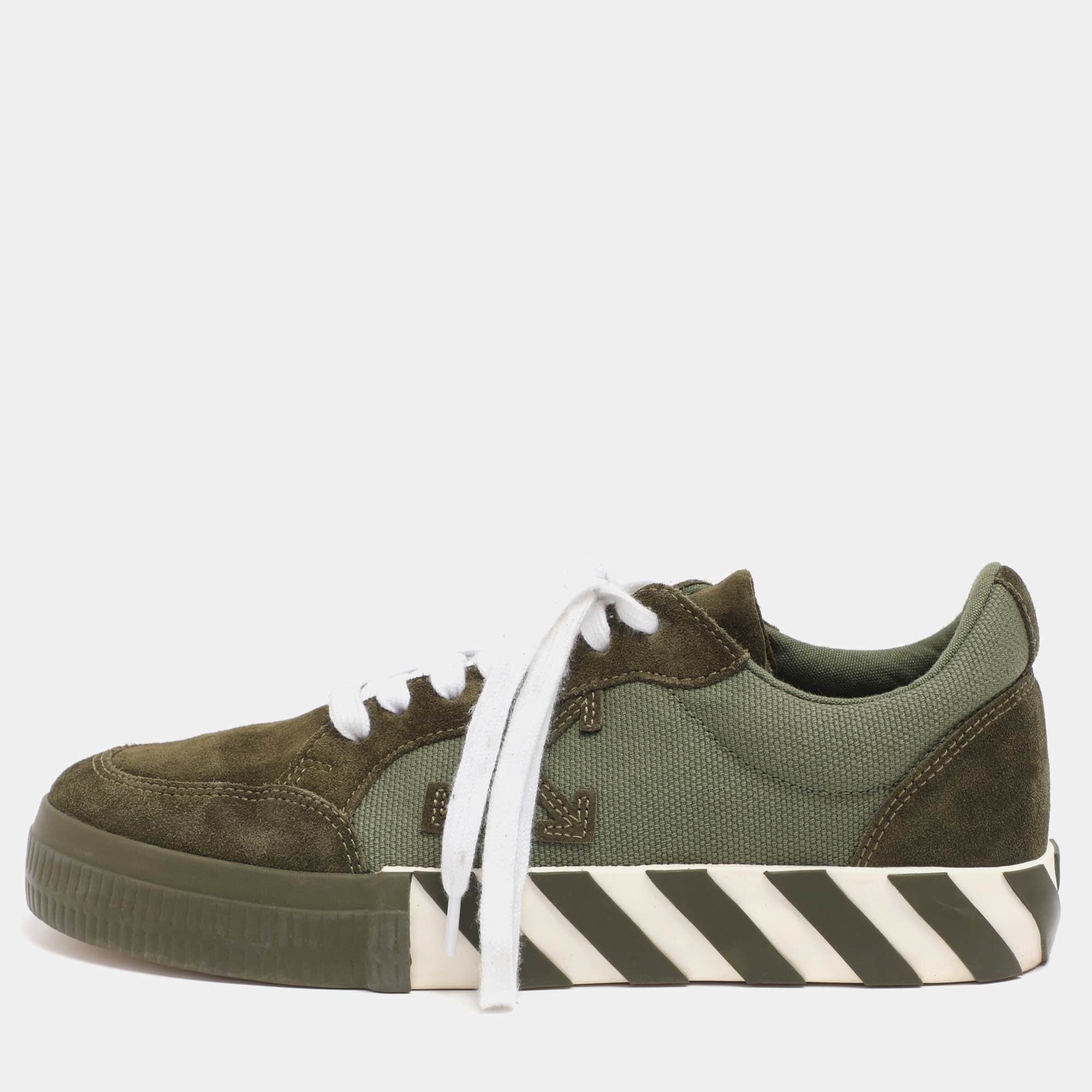 Off - White Green Canvas And Suede Vulcanized Low Top Sneakers