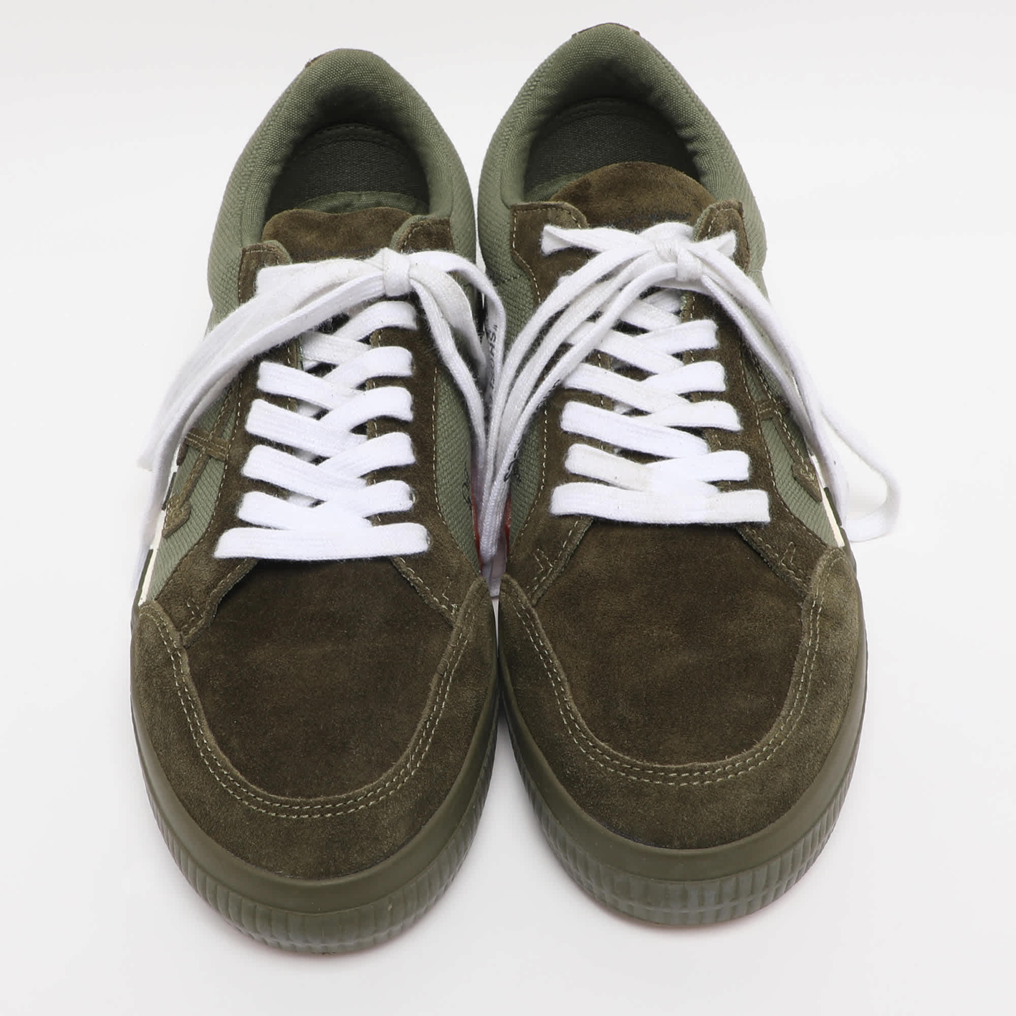 Off - White Green Canvas And Suede Vulcanized Low Top Sneakers