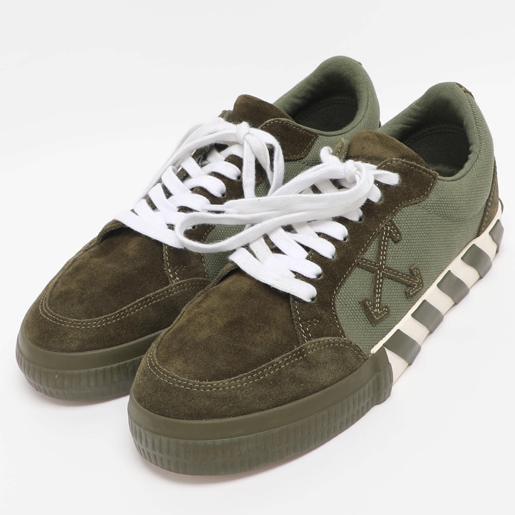 Off - White Green Canvas And Suede Vulcanized Low Top Sneakers