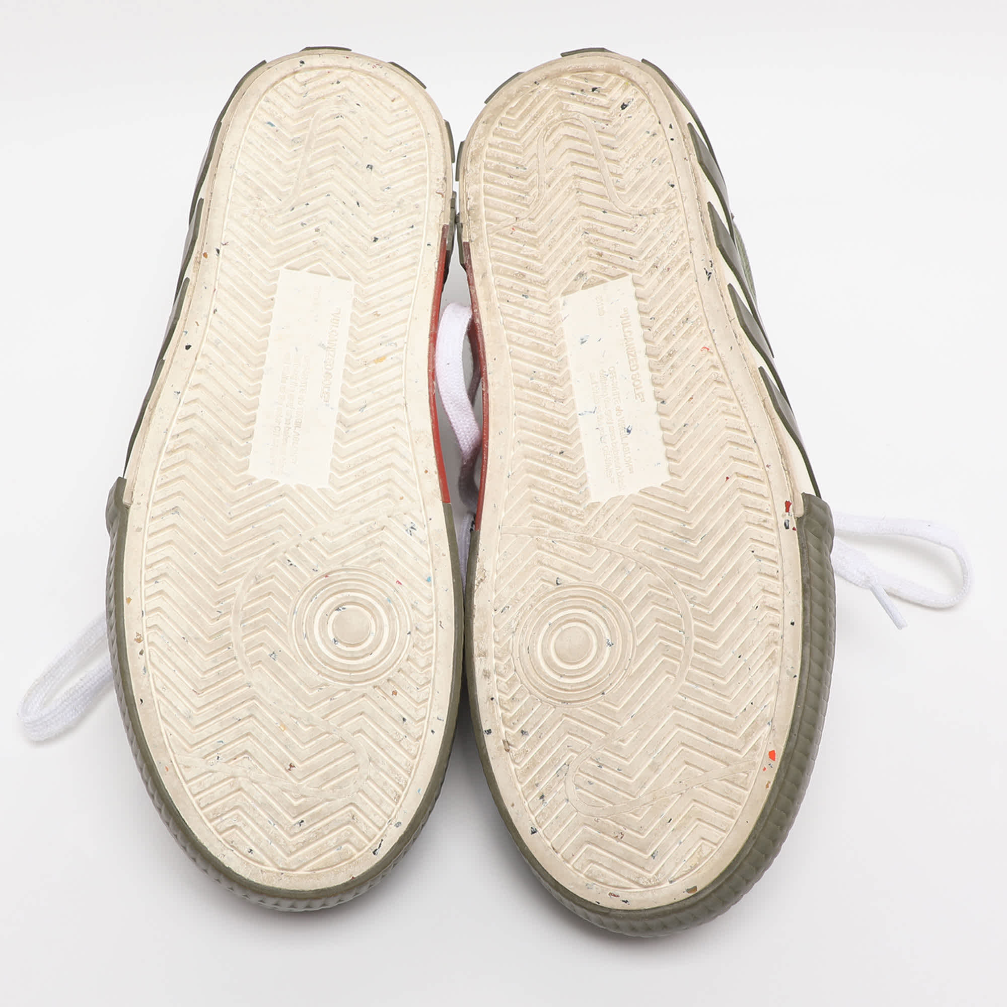 Off - White Green Canvas And Suede Vulcanized Low Top Sneakers