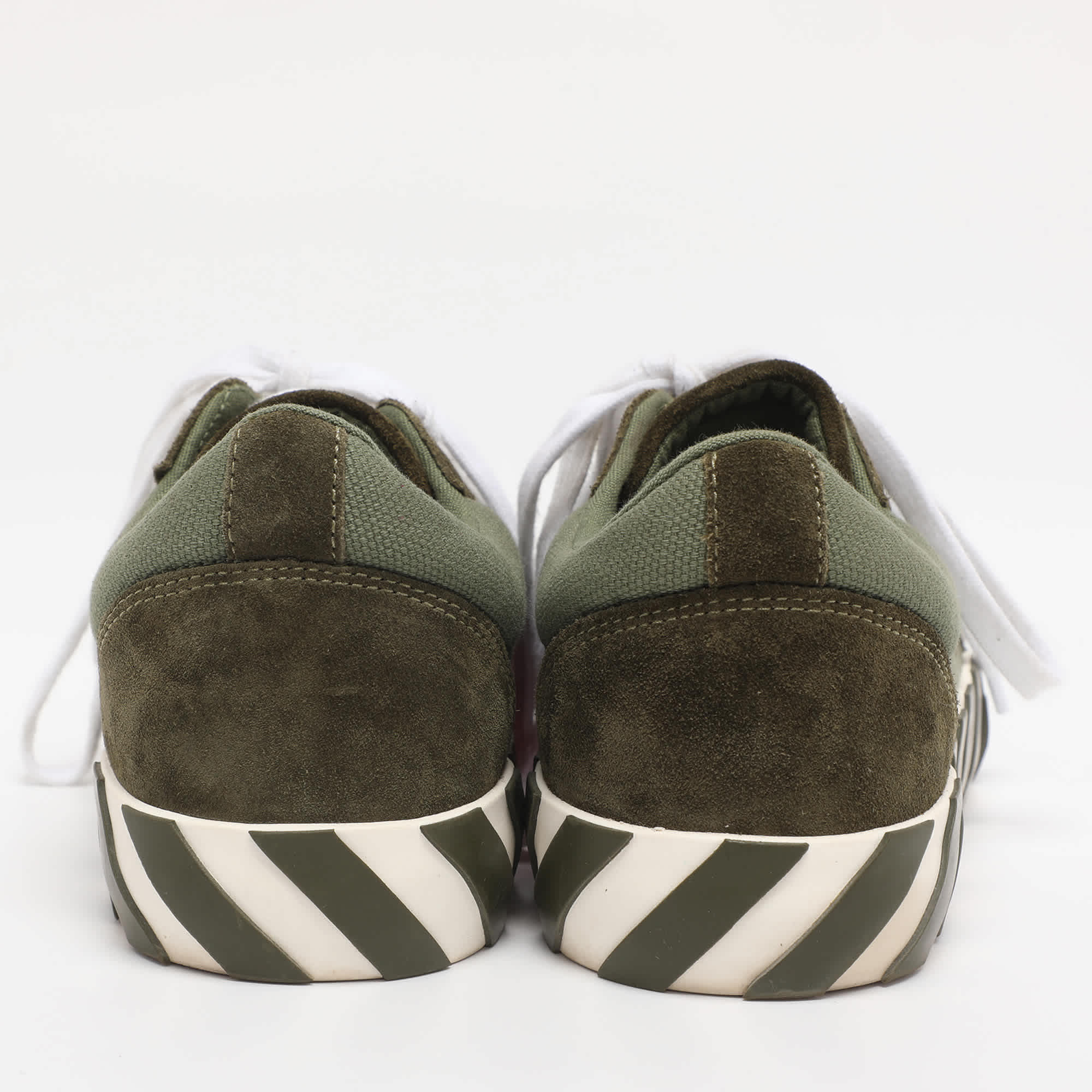 Off - White Green Canvas And Suede Vulcanized Low Top Sneakers