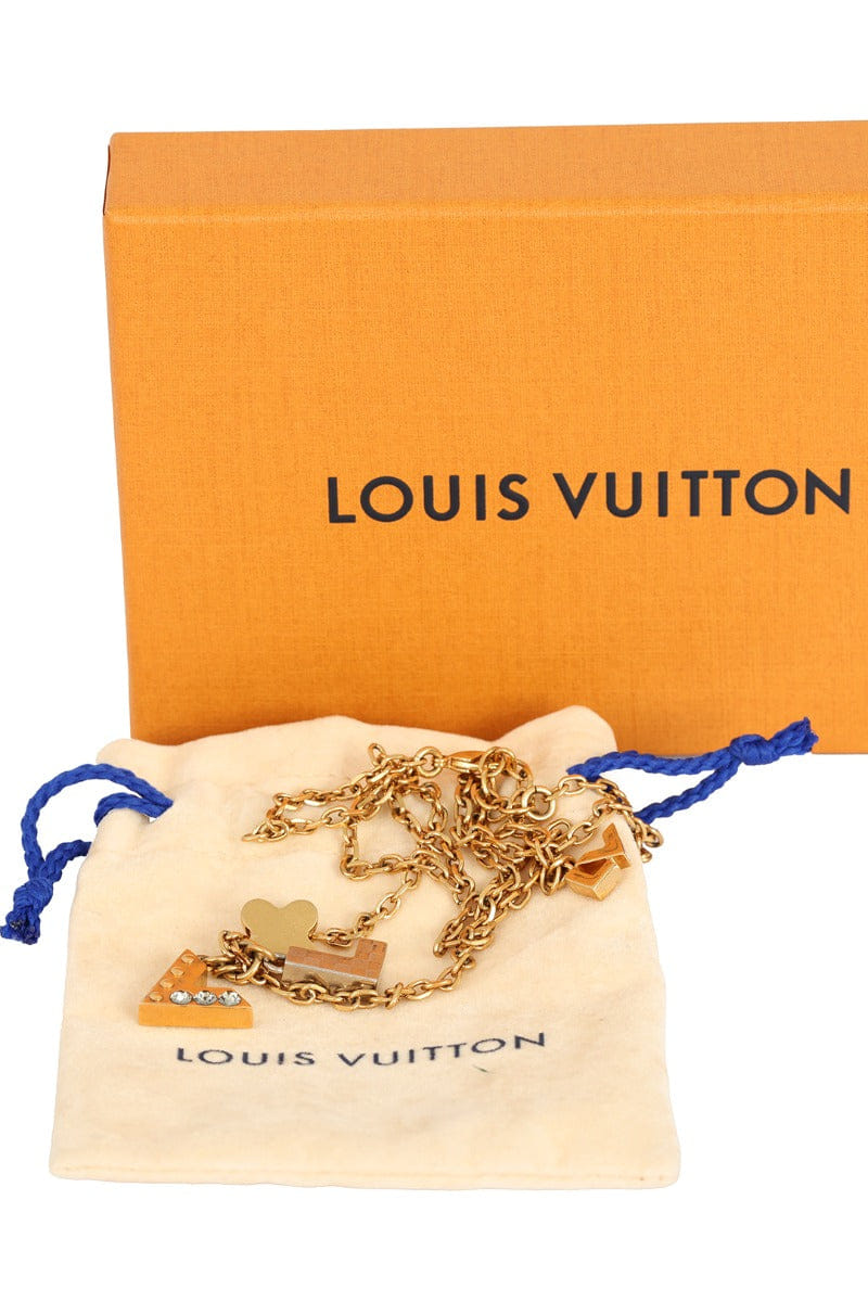 Louis Vuitton Gold Plated Crystal Love Letter Costume Necklace