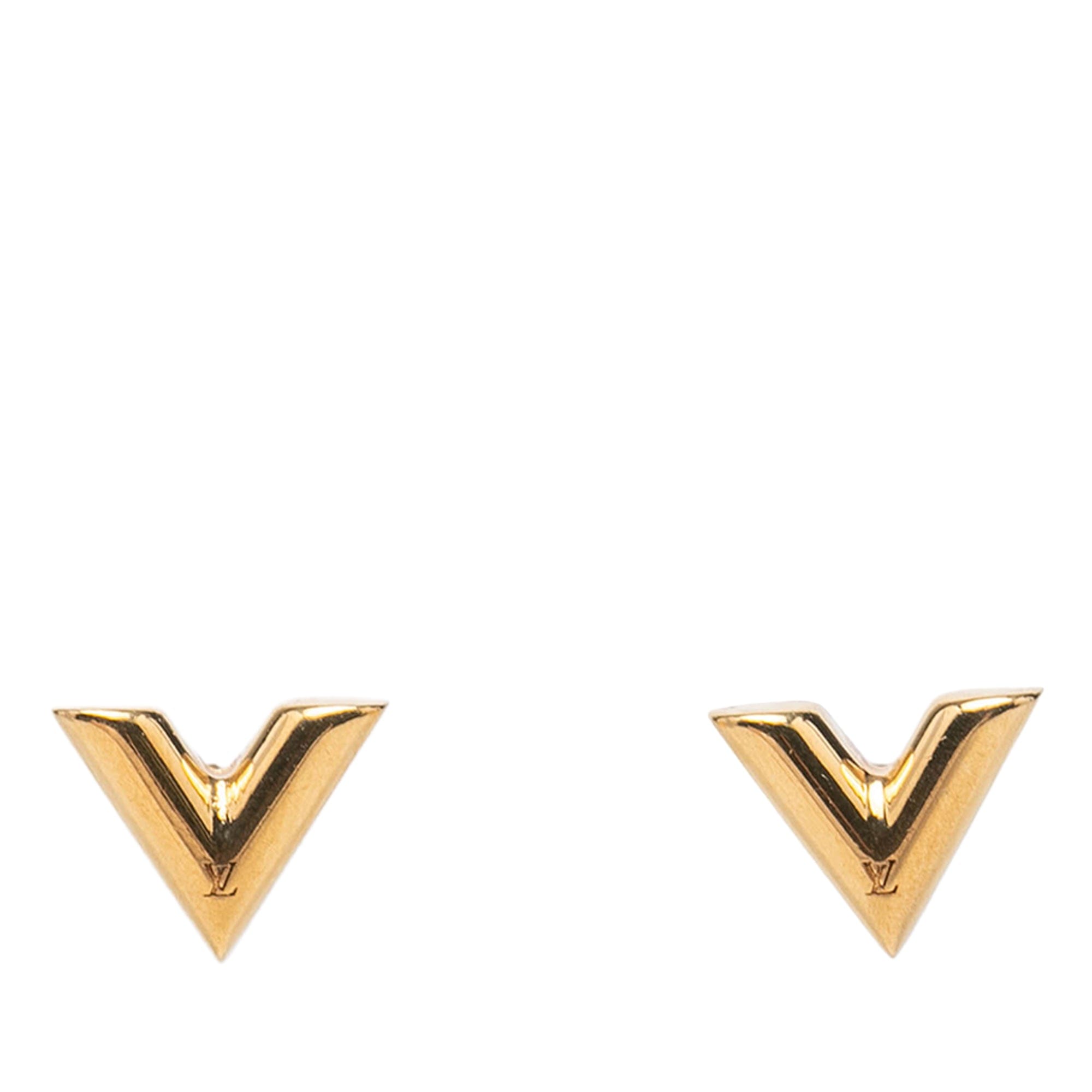 Louis Vuitton Gold Plated Essential V Stud Earrings