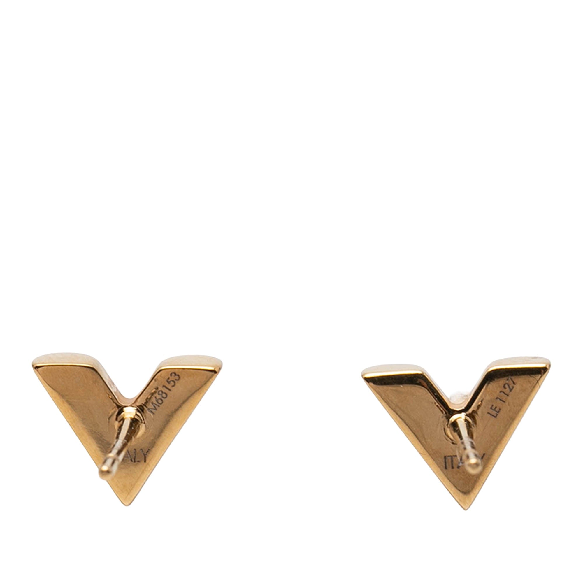 Louis Vuitton Gold Plated Essential V Stud Earrings