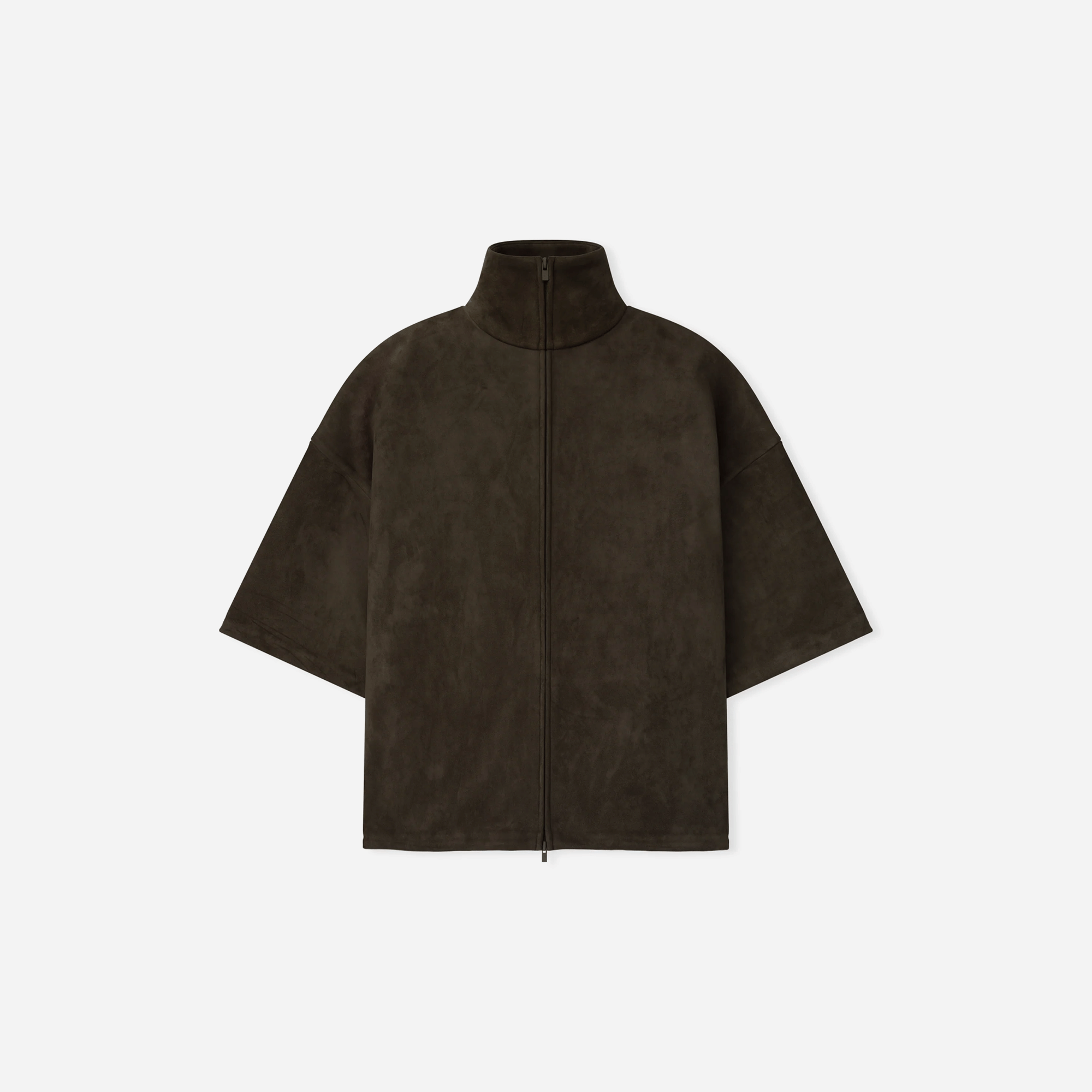 Fear of God Essentials Suede Fleece High Neck 3/4 Sleeve Jacket Brown