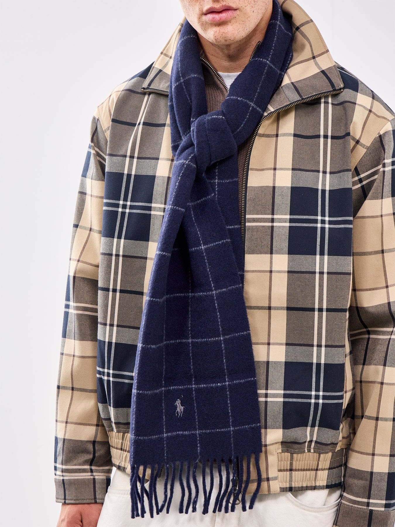 Polo Ralph Lauren Reversible Check Wool Scarf Navy