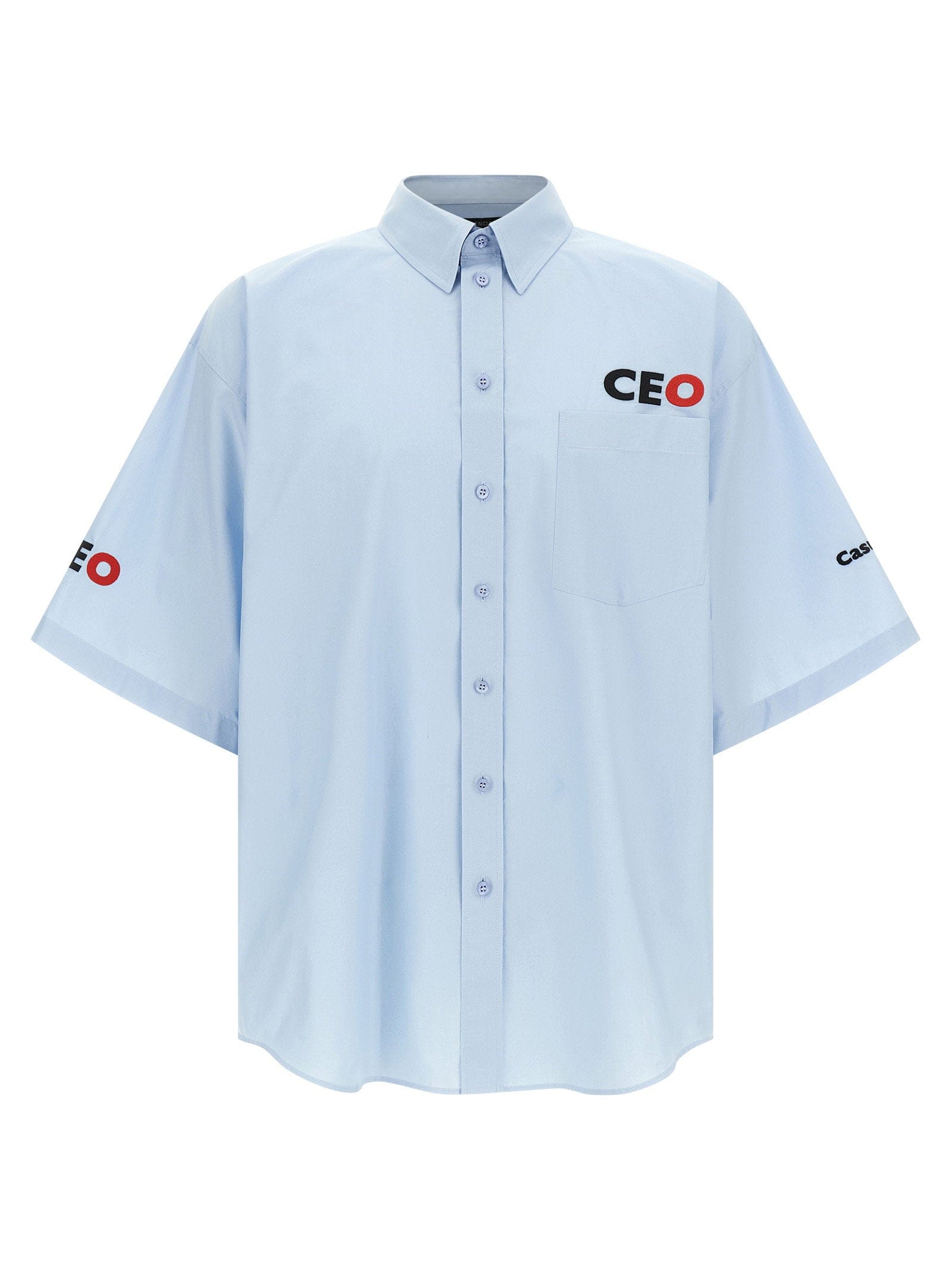 Balenciaga Logo - Embroidered Cotton Poplin Shirt — Light Blue