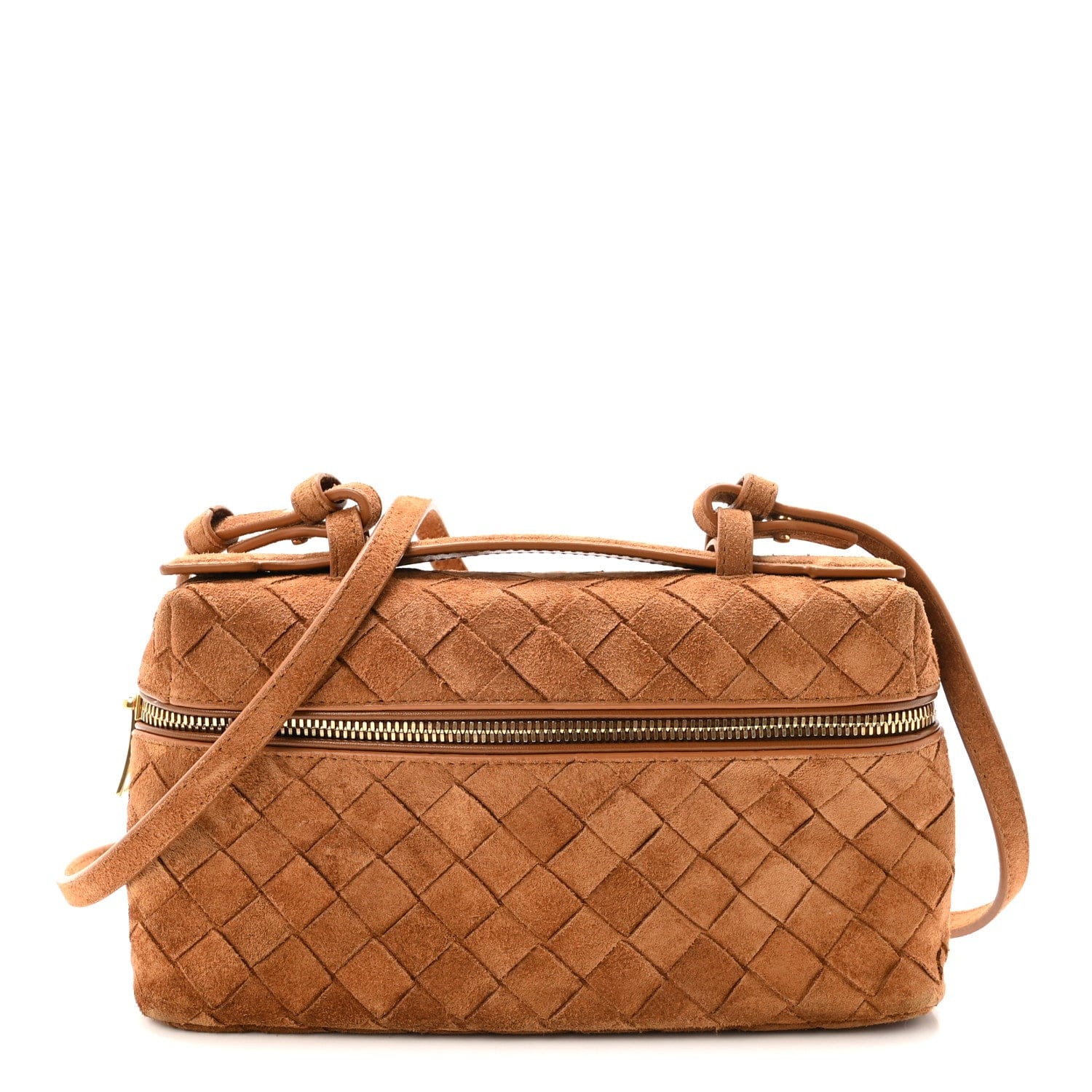 Bottega Veneta Suede Intrecciato Bang Bang Vanity Case Amber