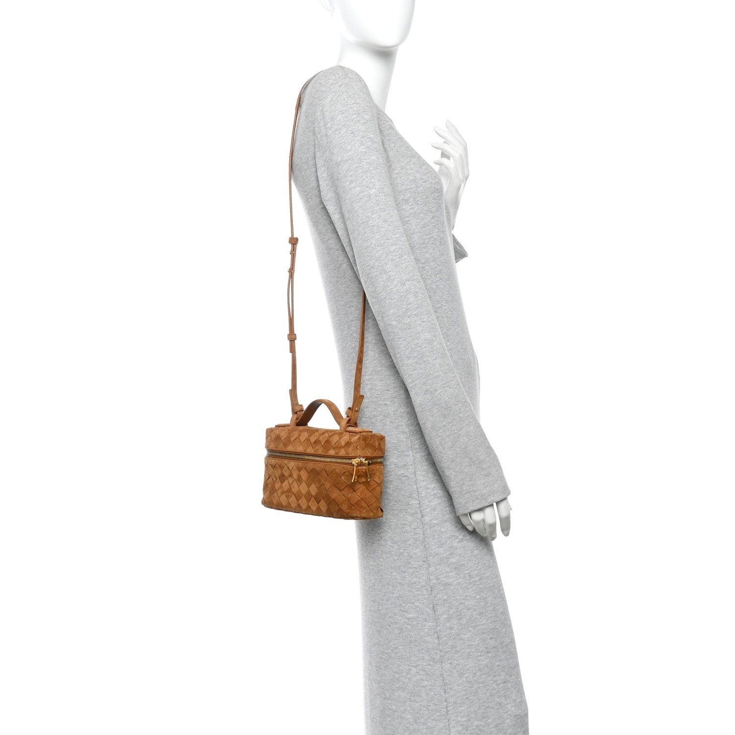 Bottega Veneta Suede Intrecciato Bang Bang Vanity Case Amber