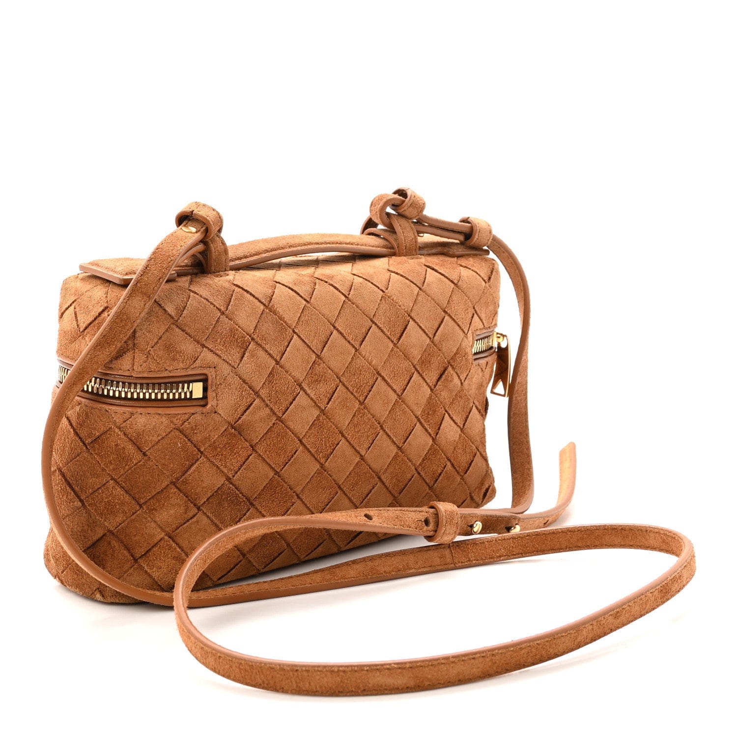 Bottega Veneta Suede Intrecciato Bang Bang Vanity Case Amber